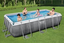 Bovengronds zwembad Power Steel bovengrondse rechthoekige set van 404x201x100 cm donkergrijs rotaneffect Bestway 4