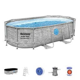 Bovengronds zwembad Power Steel Swim Vista bovengrondse ovale set van 427x250x100 cm met steenmotief Bestway 2
