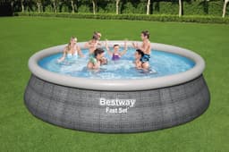 Bovengronds zwembad Fast Set grijze bovengrondse ronde opblaasbare set van 457x107 cm Bestway 3