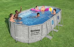 Bovengronds zwembad Power Steel Swim Vista bovengrondse ovale set van 549x274x122 cm steenmotief Bestway 4