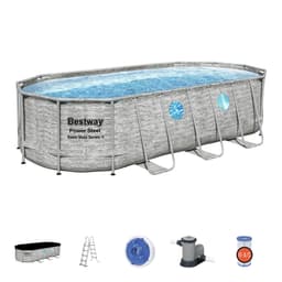 Bovengronds zwembad Power Steel Swim Vista bovengrondse ovale set van 549x274x122 cm steenmotief Bestway 2