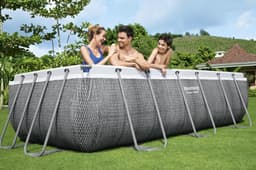 Bovengronds zwembad Power Steel bovengrondse rechthoekige set van 404x201x100 cm donkergrijs rotaneffect Bestway 3