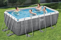 Bovengronds zwembad Power Steel bovengrondse rechthoekige set van 412x201x122 cm donkergrijs rotaneffect Bestway 3