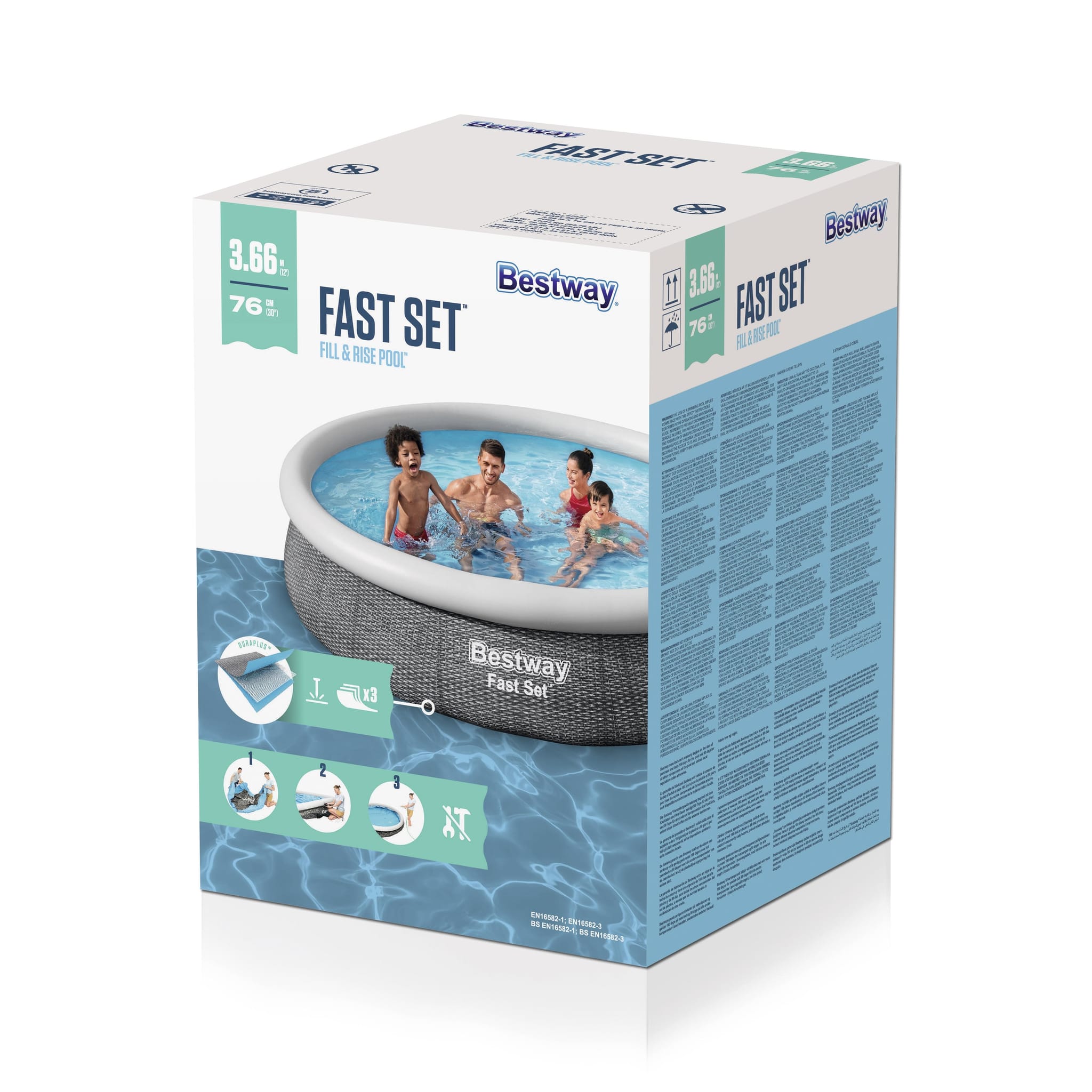 Bovengronds zwembad Fast Set bovengronds rond opblaasbaar zwembad van 366x76 cm grijs Bestway 5