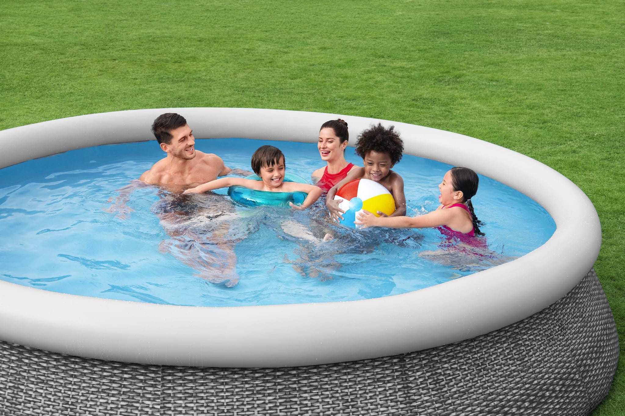 Bovengronds zwembad Fast Set bovengronds rond opblaasbaar zwembad van 366x76 cm grijs Bestway 4
