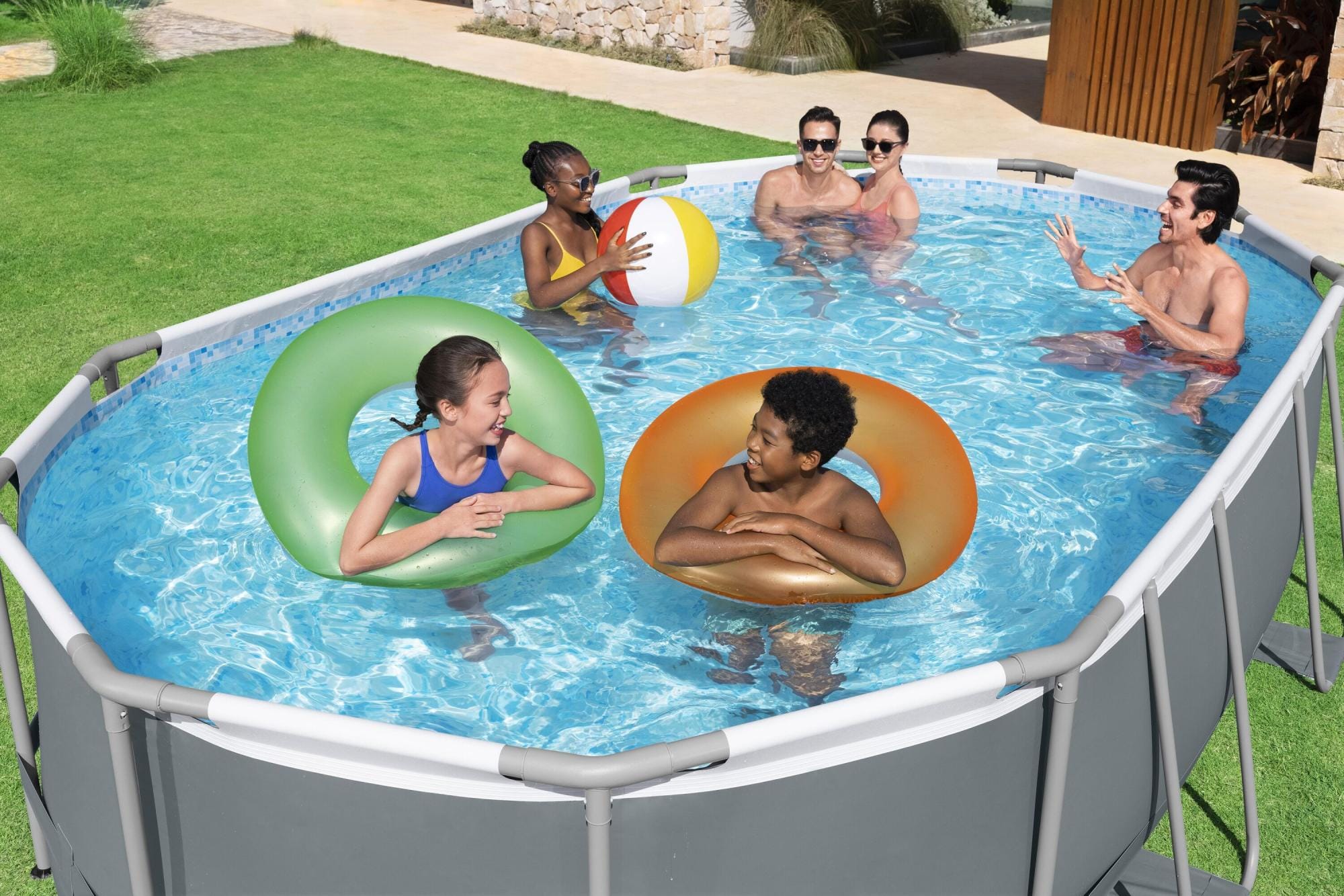 Bovengronds zwembad Power Steel bovengrondse ovale set van 488x305x107 cm donkergrijs Bestway 5