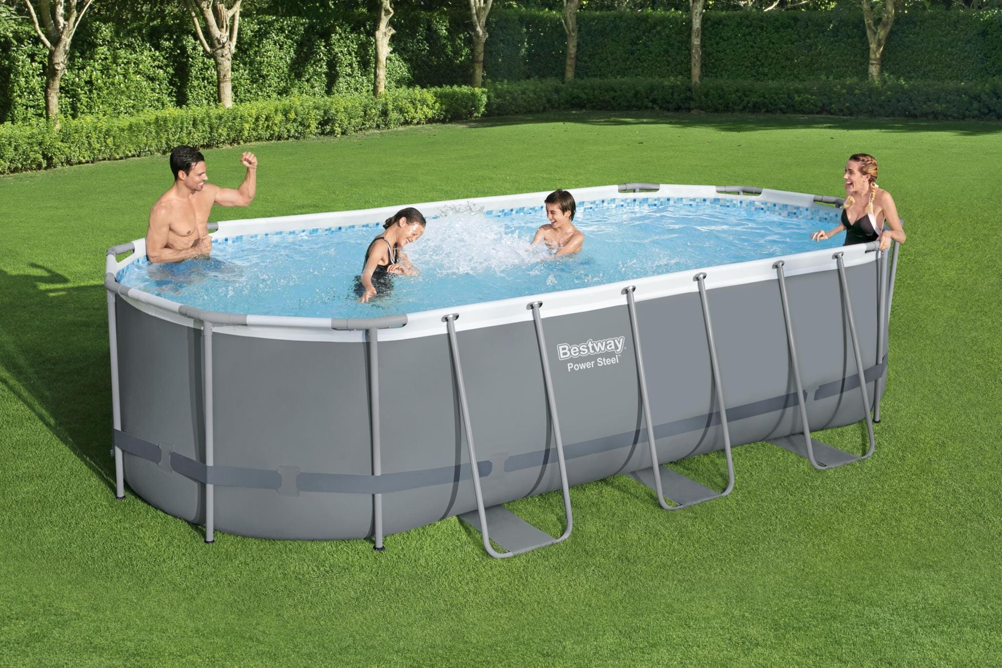 Bovengronds zwembad Power Steel bovengrondse ovale set van 549x274x122 cm donkergrijs Bestway 3