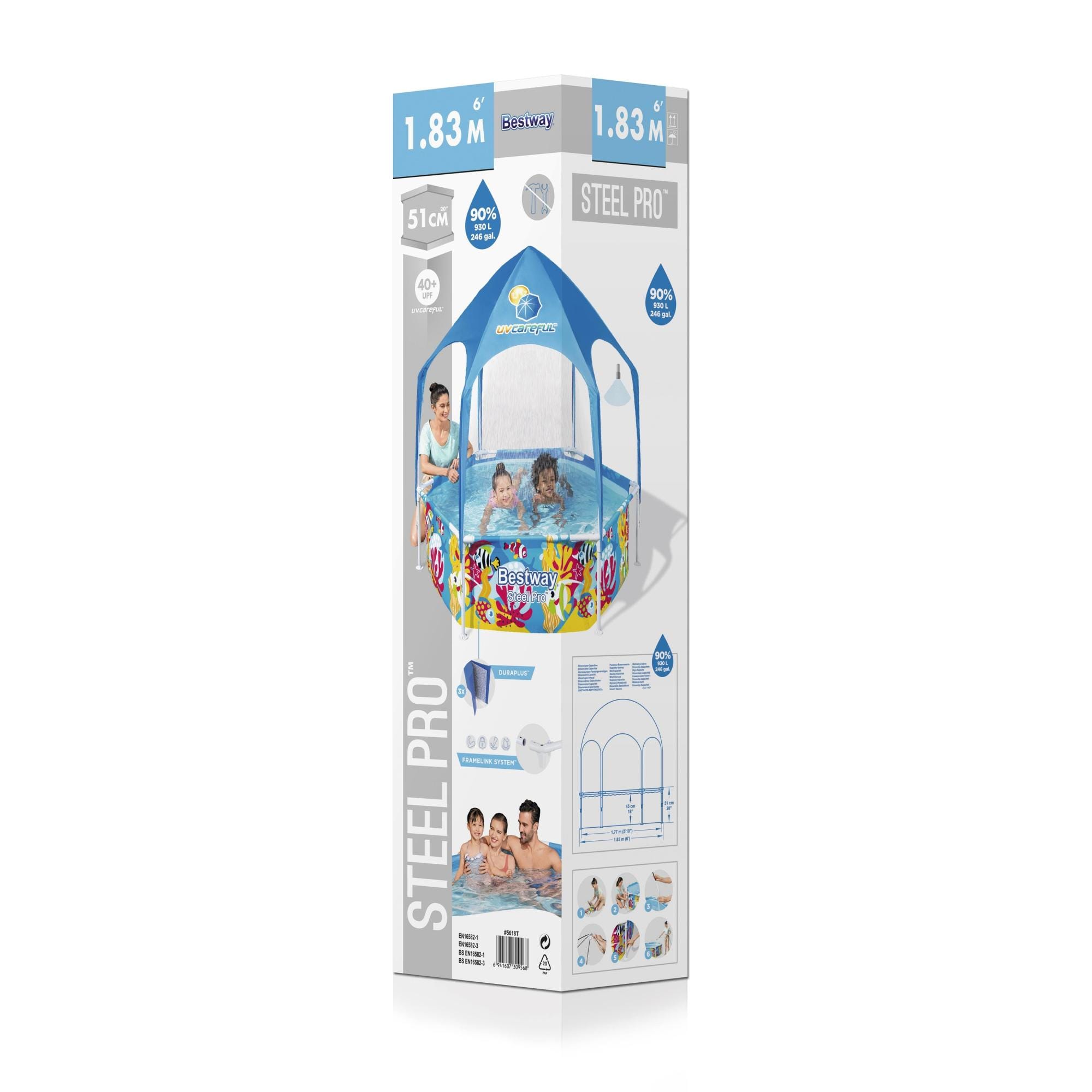 Opblaasbare spullen voor kinderen Bestway Steel Pro UV Careful Splash-in-Shade Rond Bovengronds Zwembad 1,83 m x 51 cm Bestway 11