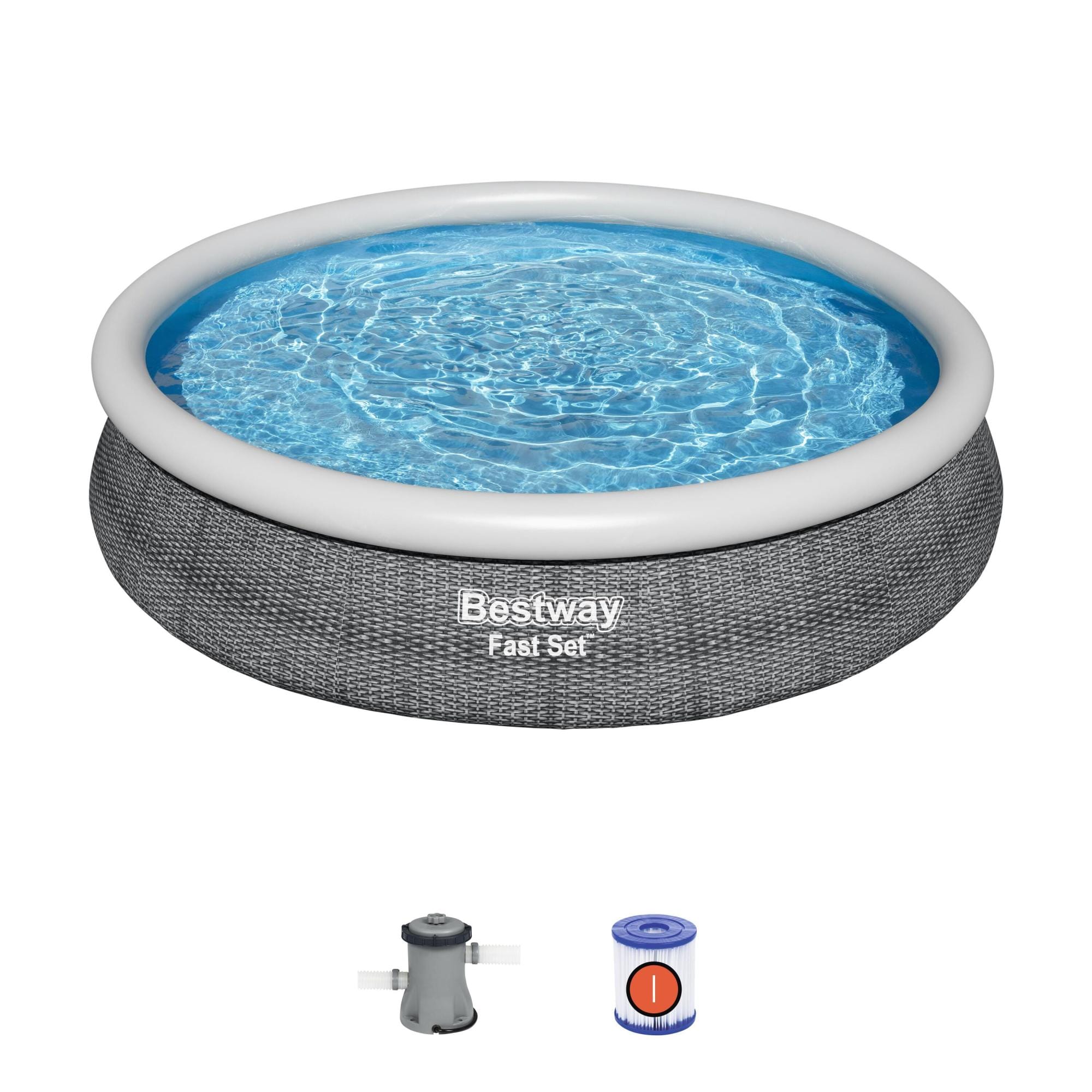 Bovengronds zwembad Fast Set grijze bovengrondse ronde opblaasbare set van 366x76 cm Bestway 1