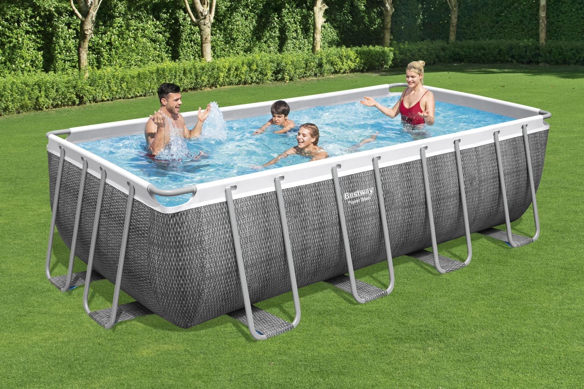 Bovengronds zwembad Power Steel bovengrondse rechthoekige set van 488x244x122 cm donkergrijs rotaneffect Bestway 4