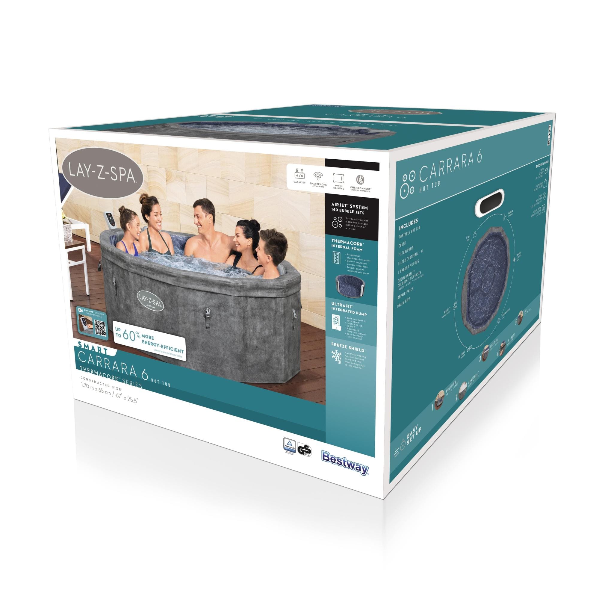 Opblaasbare bubbelbaden Lay-Z Spa Lay-Z-Spa Carrara Energy-Efficient Smart AirJet Spa met App Bediening 4-6 Personen Bestway 17