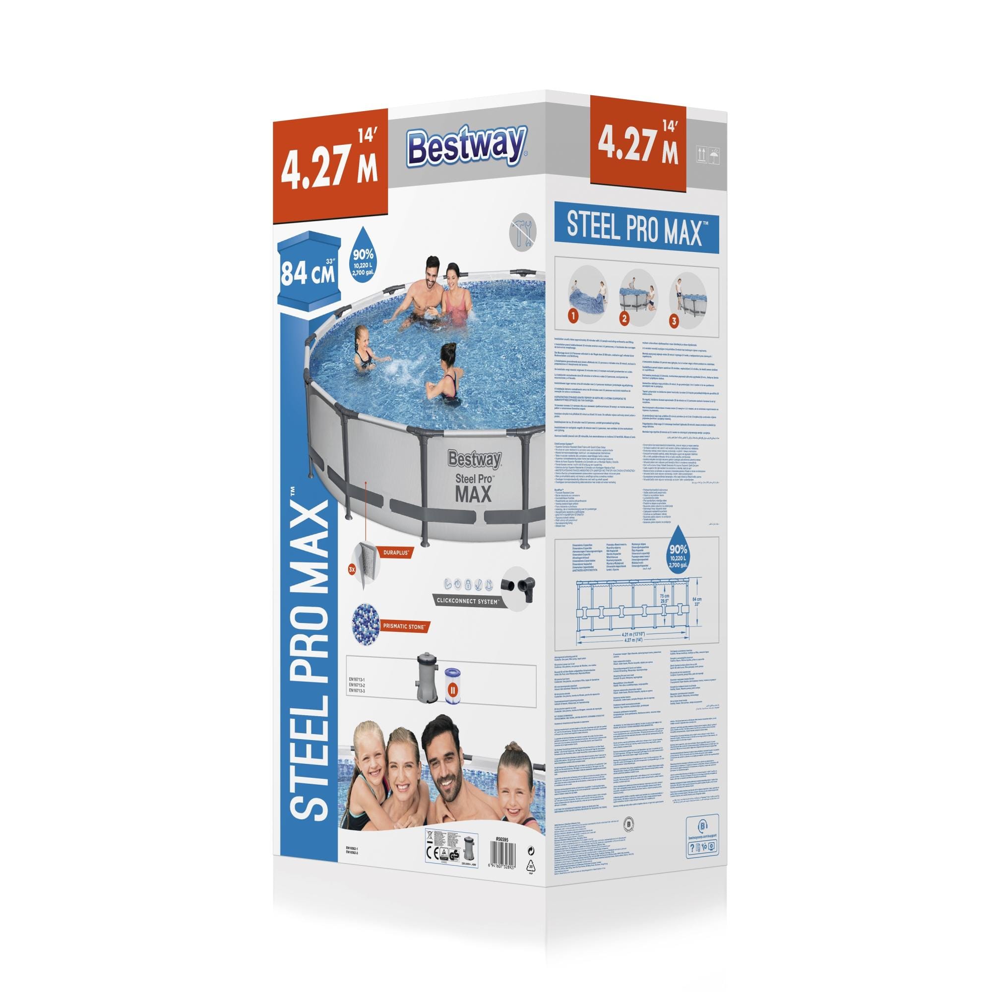 Bovengronds zwembad Steel Pro MAX lichtgrijze bovengrondse ronde set met afmetingen 427x84 cm Bestway 6