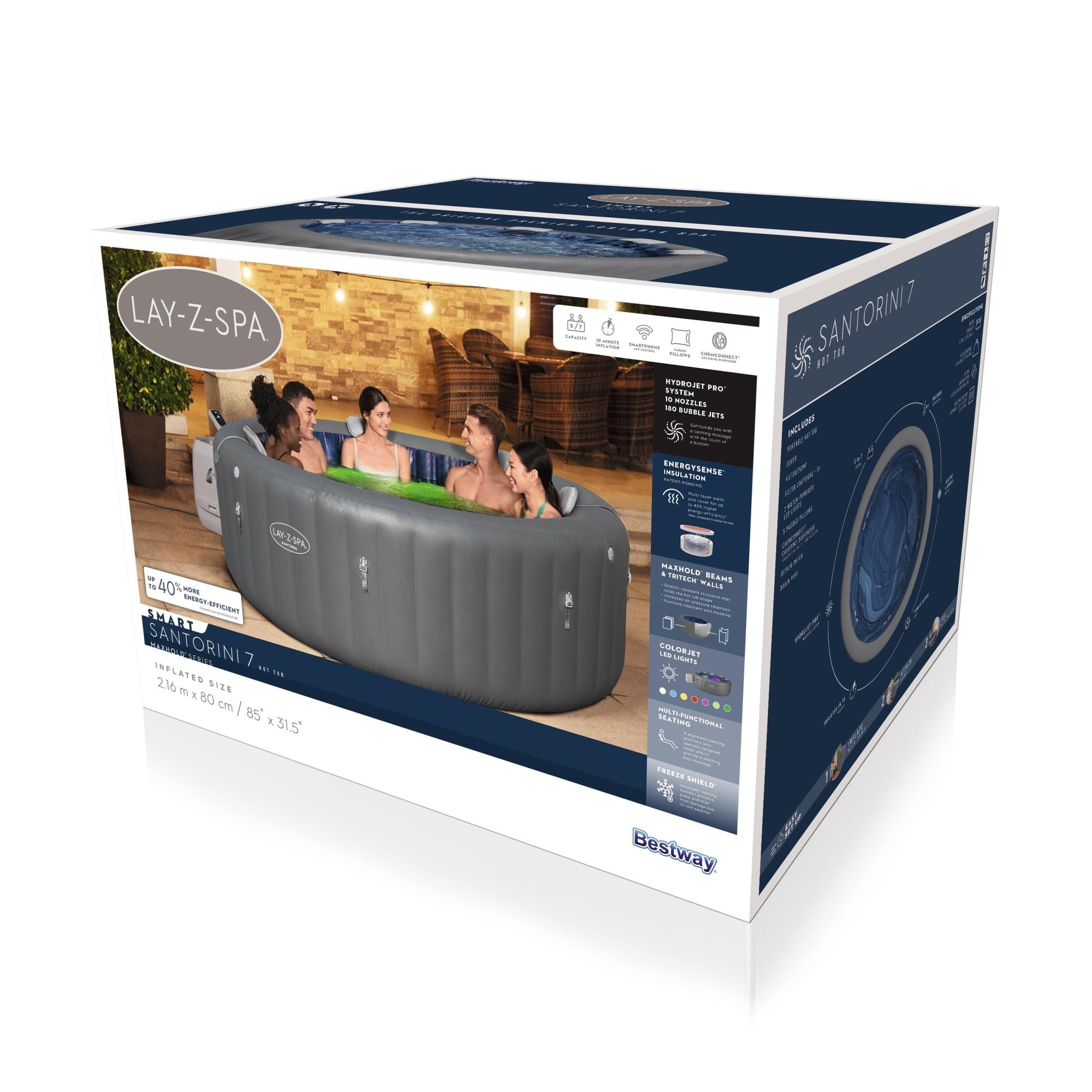 Opblaasbare bubbelbaden Lay-Z Spa Lay-Z-Spa Santorini Energy-Efficient Smart HydroJet Pro Opblaasbare Spa met App Bediening 5-7 Personen Bestway 16