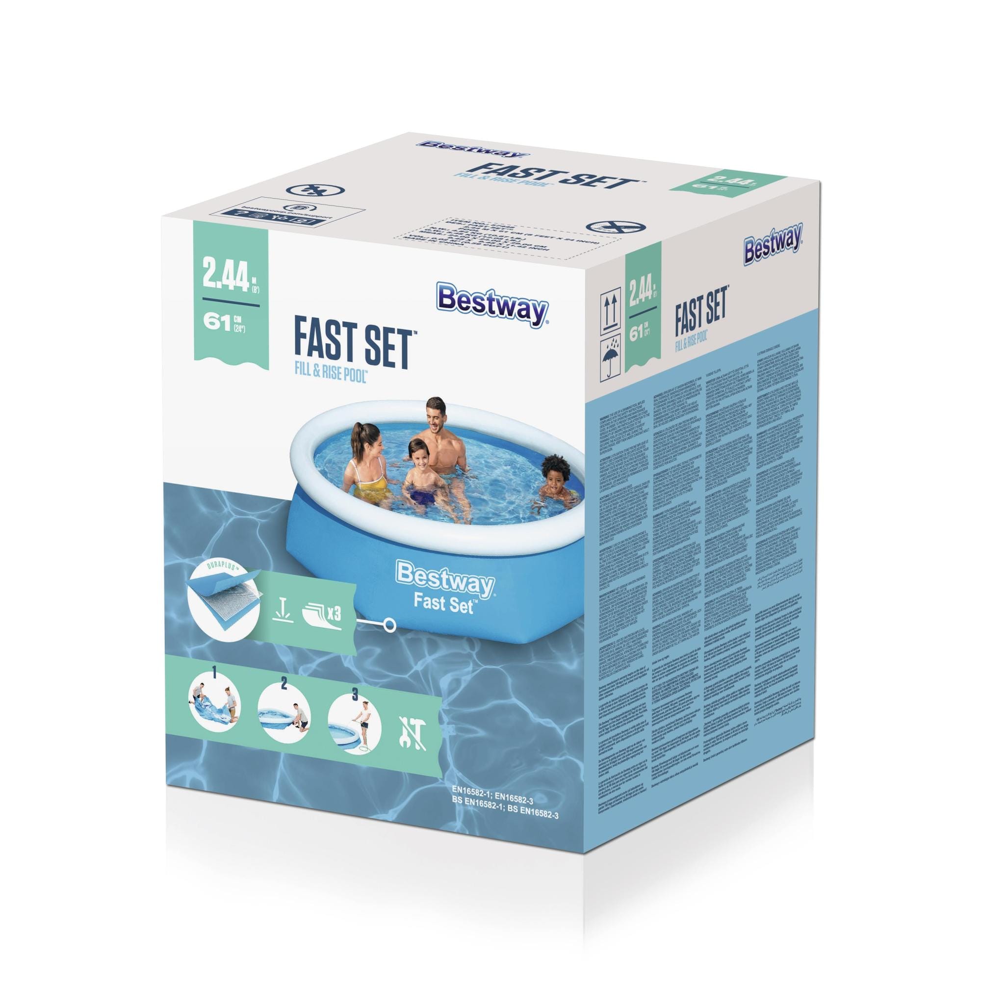 Bovengronds zwembad Fast Set bovengronds rond opblaasbaar zwembad van 244x61 cm Bestway 3