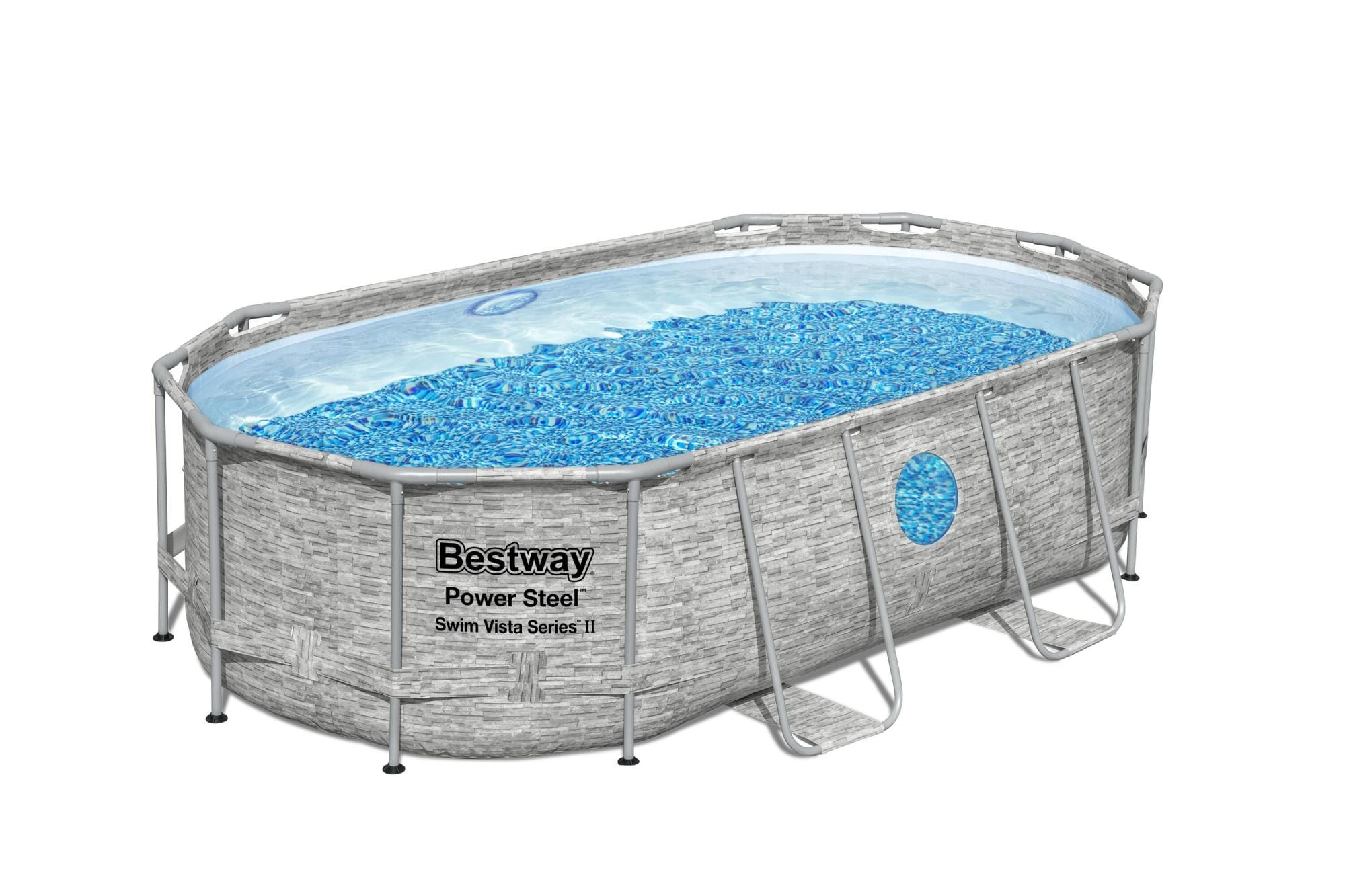 Bovengronds zwembad Power Steel Swim Vista bovengrondse ovale set van 427x250x100 cm met steenmotief Bestway 1