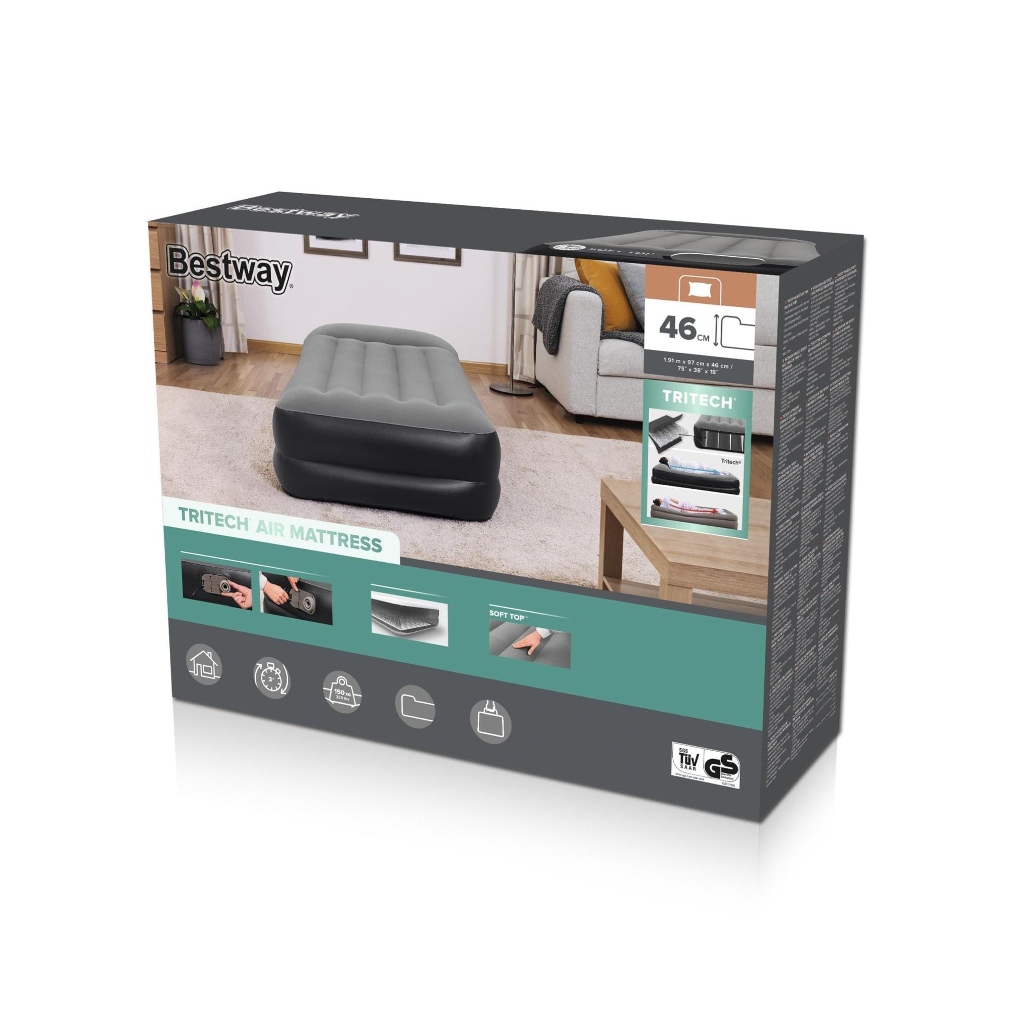 Luchtbed Bestway Tritech Twin Luchtmatras met Ingebouwde AC-Pomp 1,91 m x 97 cm x 46 cm Bestway 13