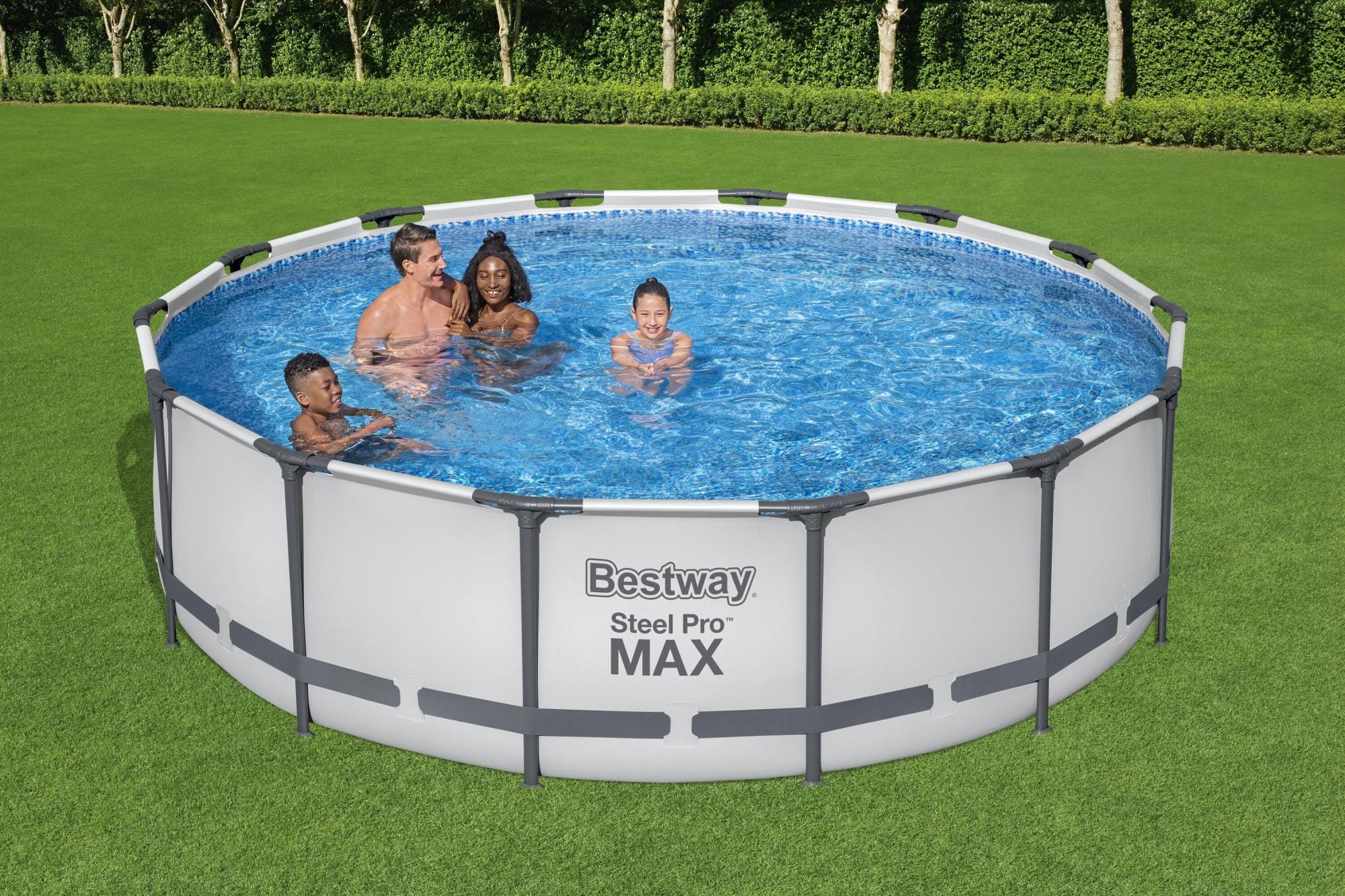 Bovengronds zwembad Steel Pro MAX lichtgrijze bovengrondse ronde set met afmetingen 427x107 cm Bestway 1