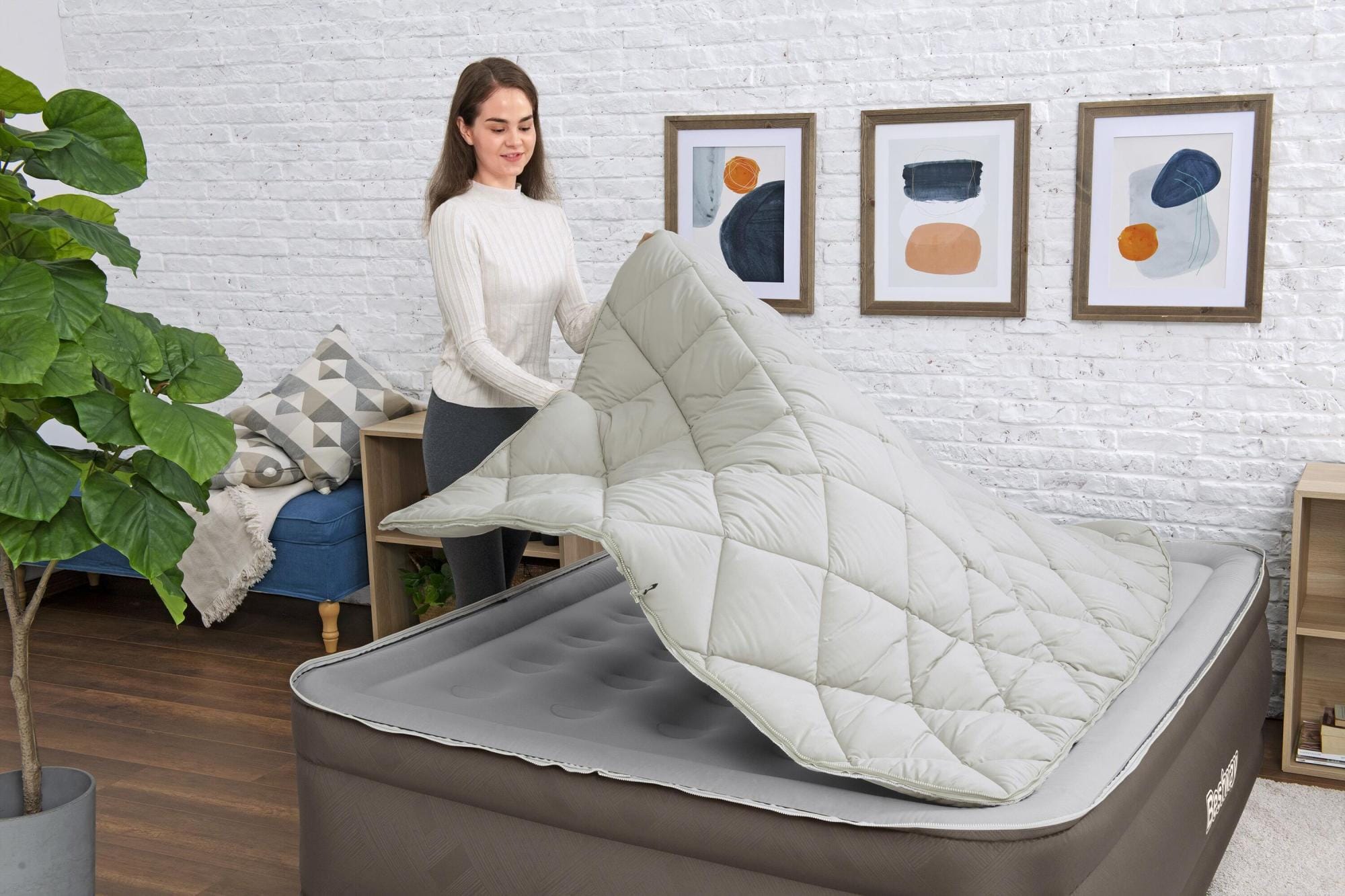 Luchtbed Bestway Fortech Queen Luchtmatras met Duvet Matrasoplegger en Ingebouwde Elektrische Pomp  2,03 m x 1,52 m x 51 cm Bestway 1