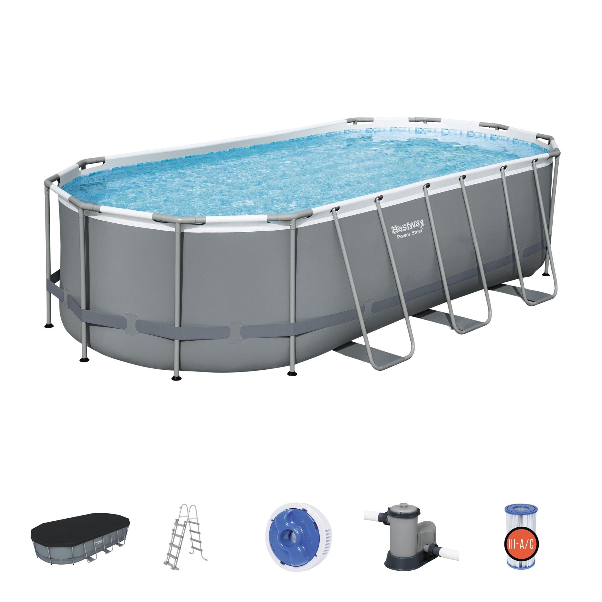 Bovengronds zwembad Power Steel bovengrondse ovale set van 549x274x122 cm donkergrijs Bestway 2