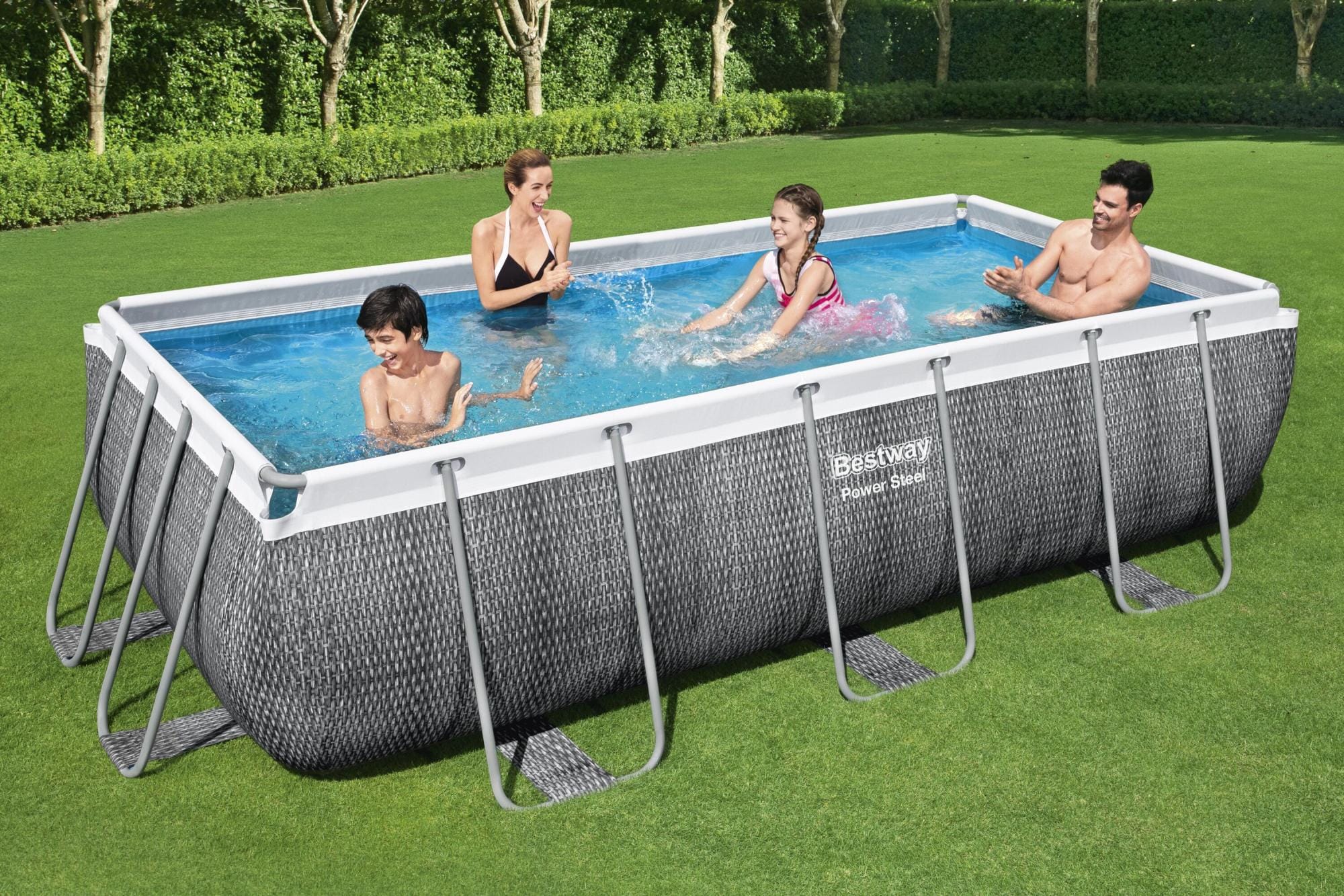 Bovengronds zwembad Power Steel bovengrondse rechthoekige set van 404x201x100 cm donkergrijs rotaneffect Bestway 4