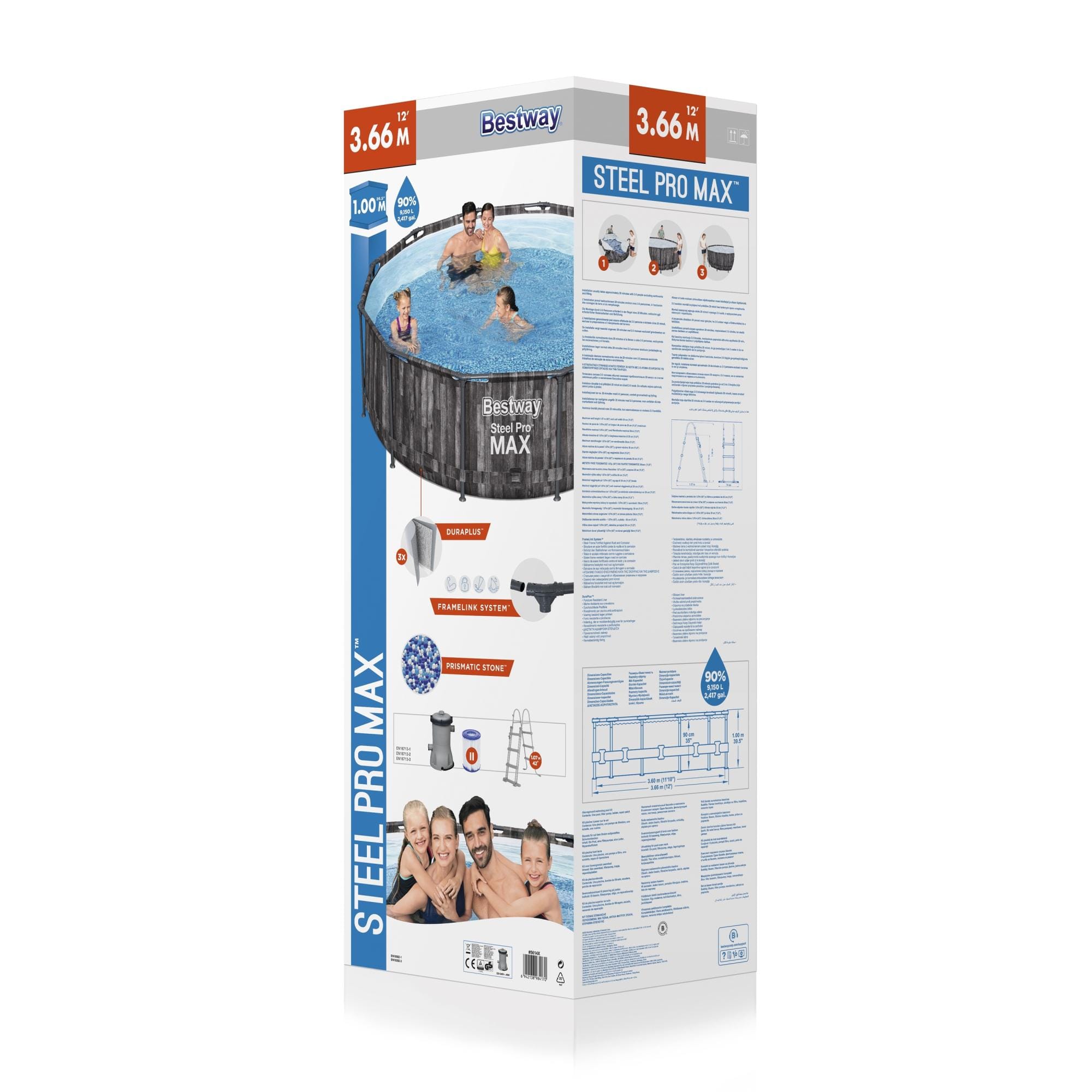 Bovengronds zwembad Steel Pro MAX ronde set van 366x100 cm donker houteffect Bestway 8