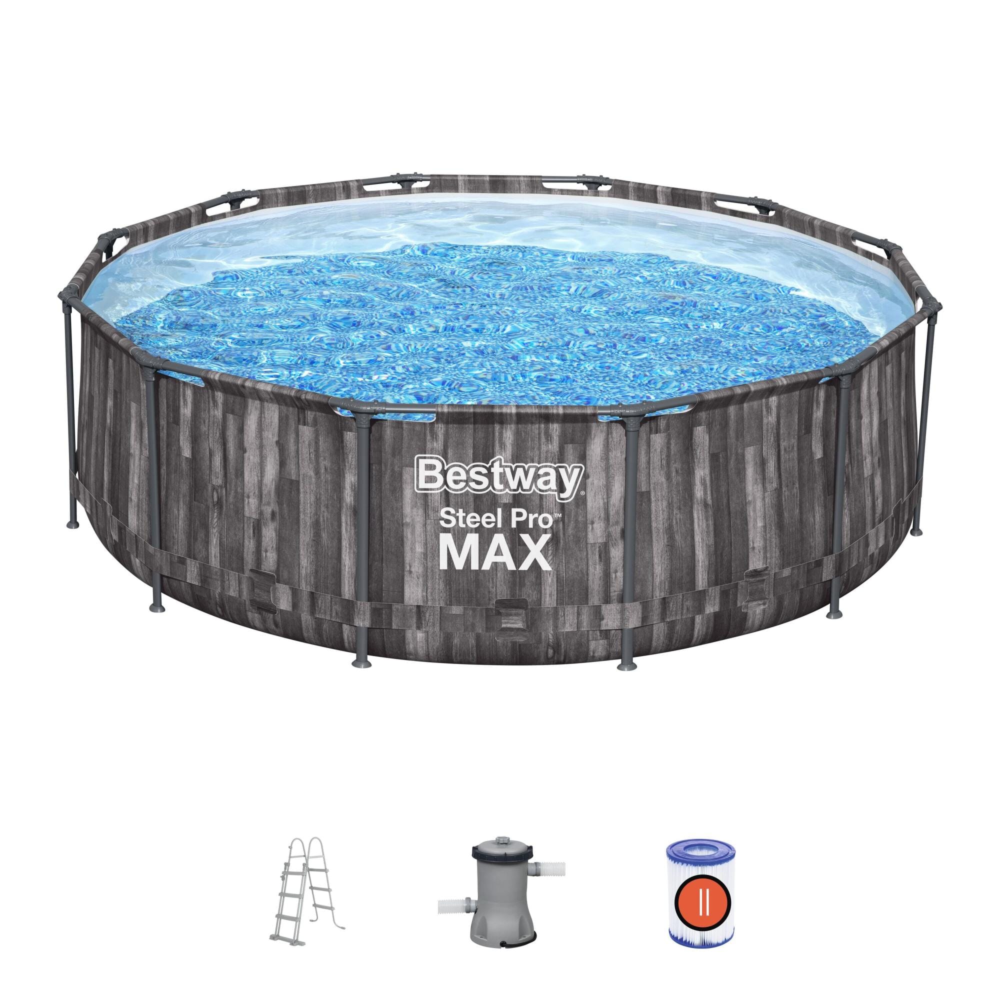 Bovengronds zwembad Steel Pro MAX ronde set van 366x100 cm donker houteffect Bestway 1