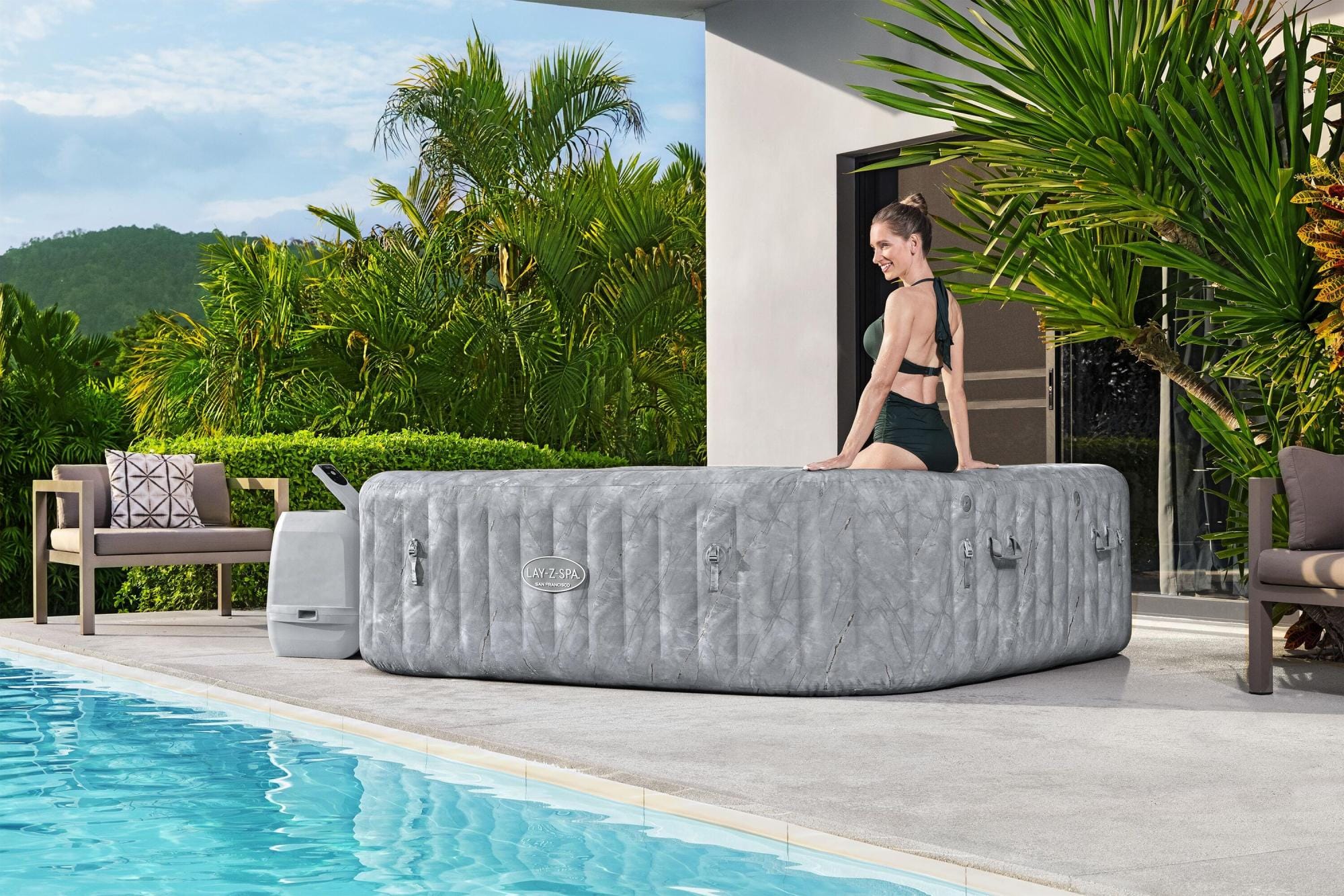 Opblaasbare bubbelbaden Lay-Z Spa Lay-Z-Spa San Francisco Energy-Efficient Smart HydroJet Pro Opblaasbare Spa met App Bediening 5-7 Personen Bestway 5