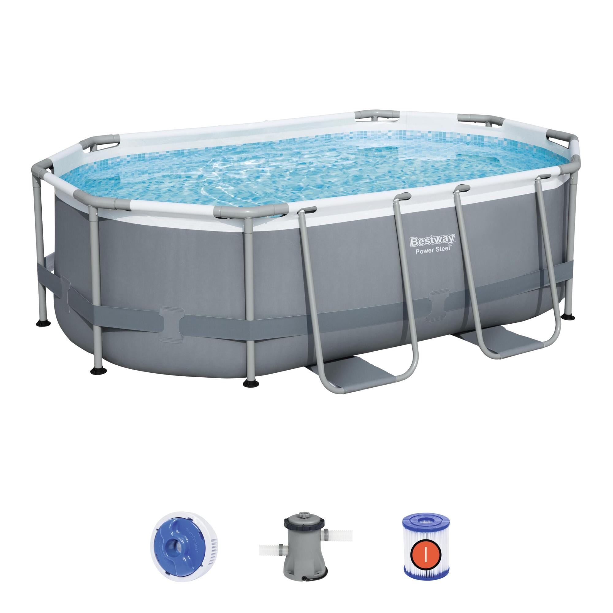 Bovengronds zwembad Power Steel bovengrondse ovale set van 305x200x84 cm donkergrijs Bestway 2