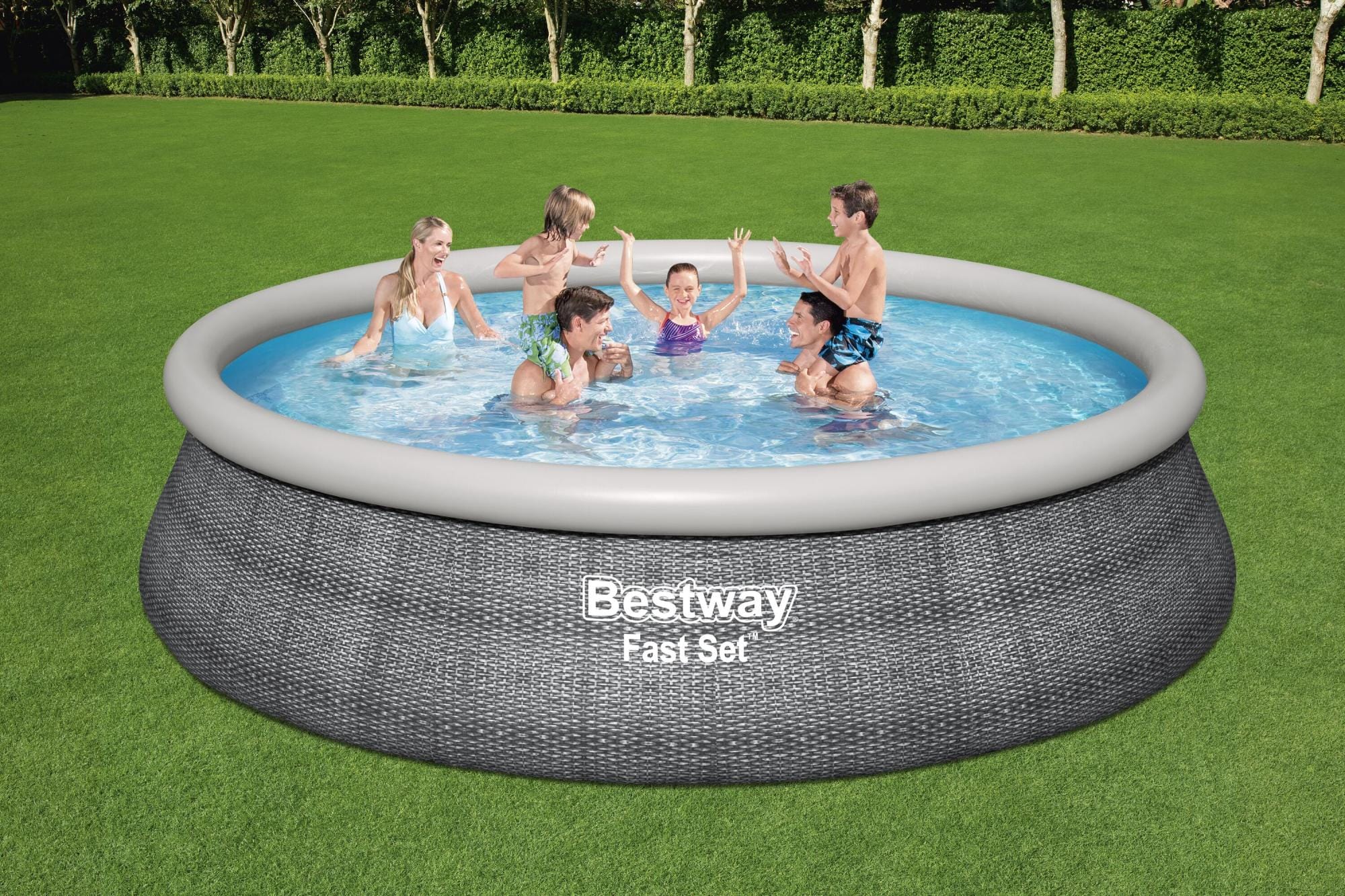 Bovengronds zwembad Fast Set grijze bovengrondse ronde opblaasbare set van 457x107 cm Bestway 1