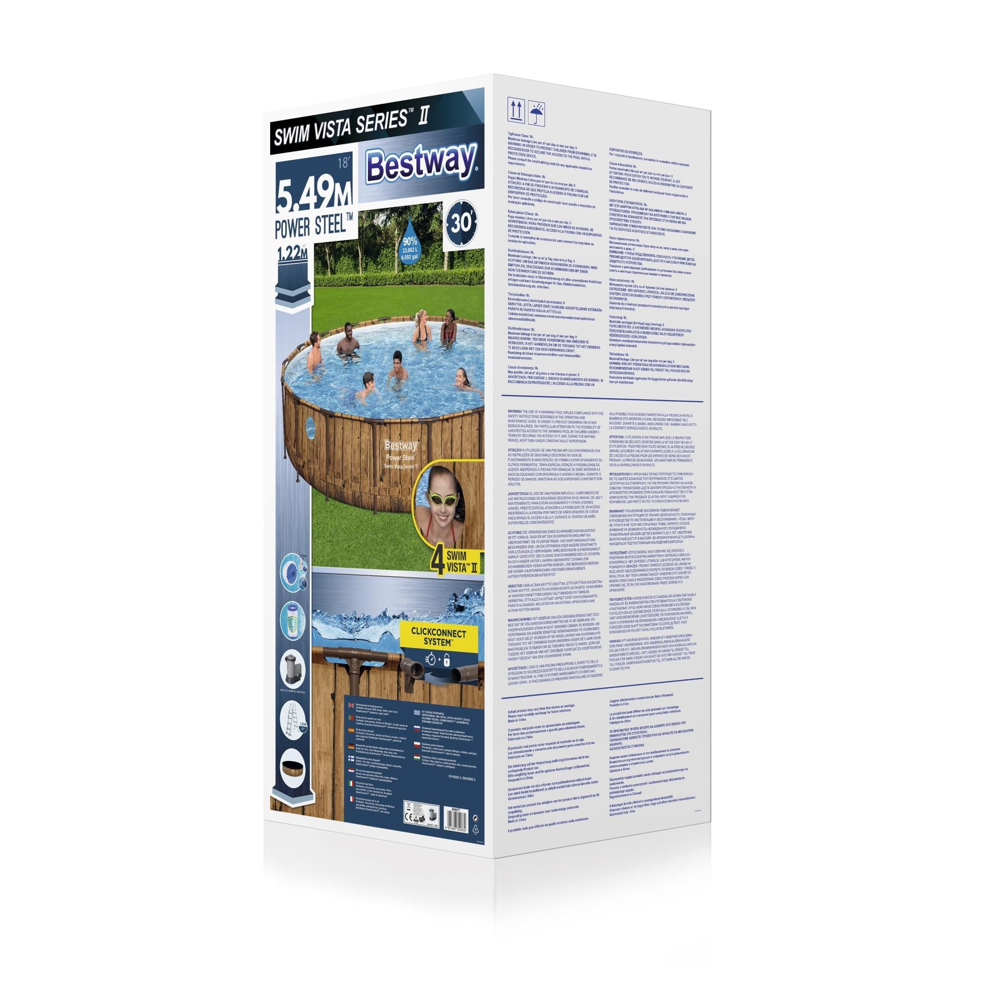 Bovengronds zwembad Power Steel Swim Vista bovengrondse ronde set van 549x122 cm licht houteffect Bestway 10