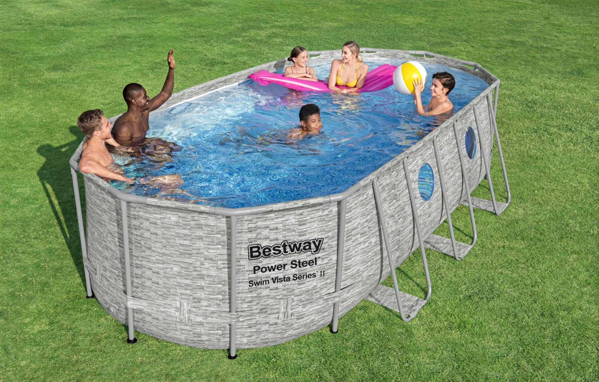 Bovengronds zwembad Power Steel Swim Vista bovengrondse ovale set van 549x274x122 cm steenmotief Bestway 4