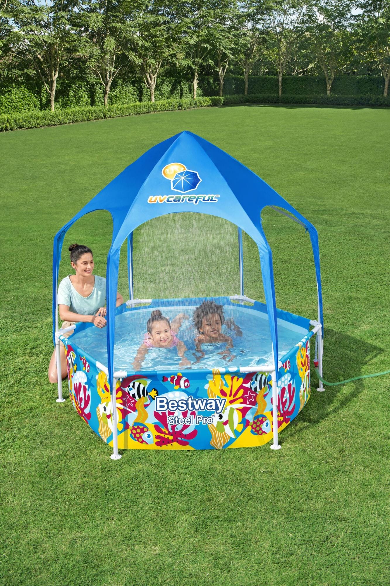 Opblaasbare spullen voor kinderen Bestway Steel Pro UV Careful Splash-in-Shade Rond Bovengronds Zwembad 1,83 m x 51 cm Bestway 9