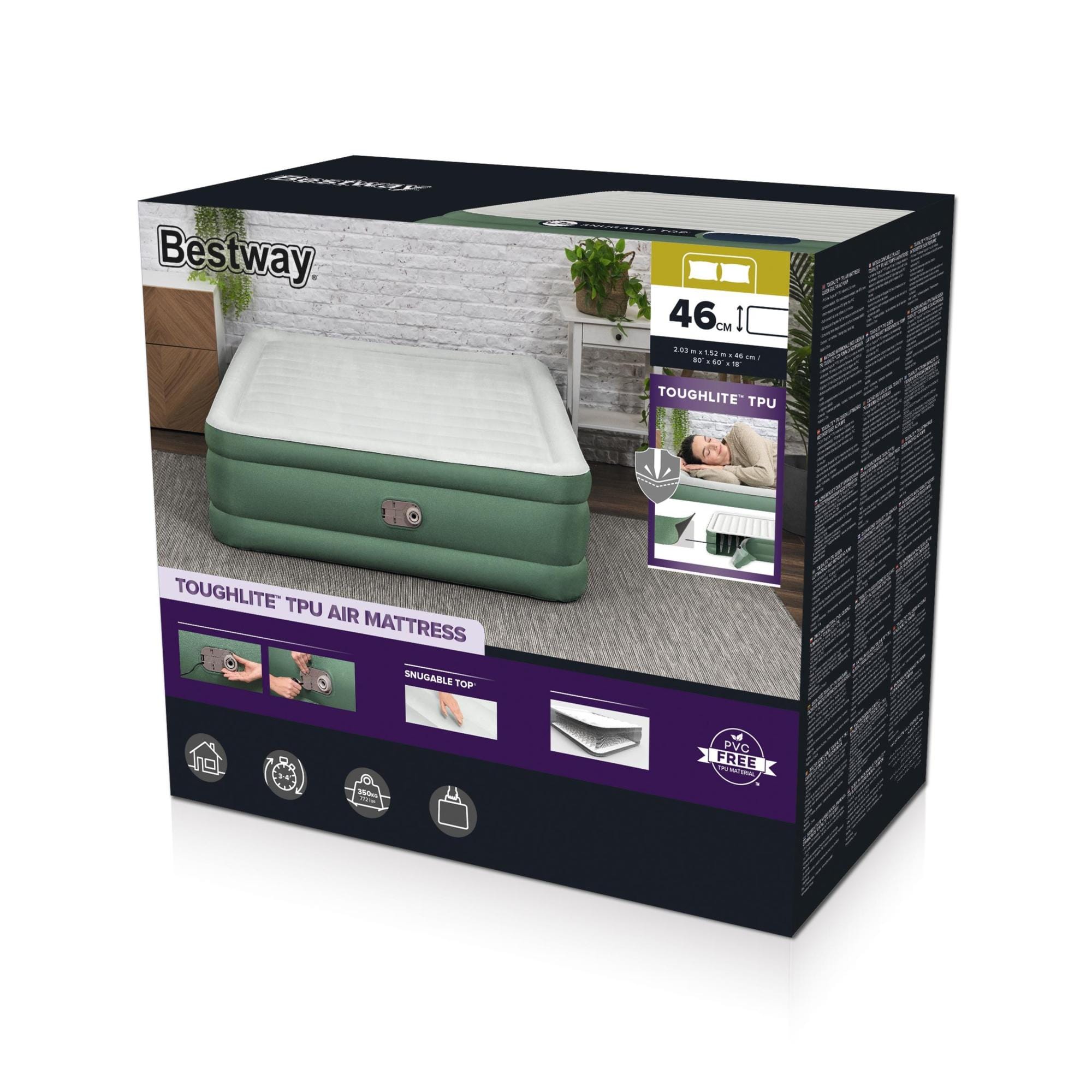 Luchtbed Bestway ToughLite TPU Queen Luchtmatras met Ingebouwde AC Pomp 2,03 m x 1,52 m x 46 cm Bestway 12