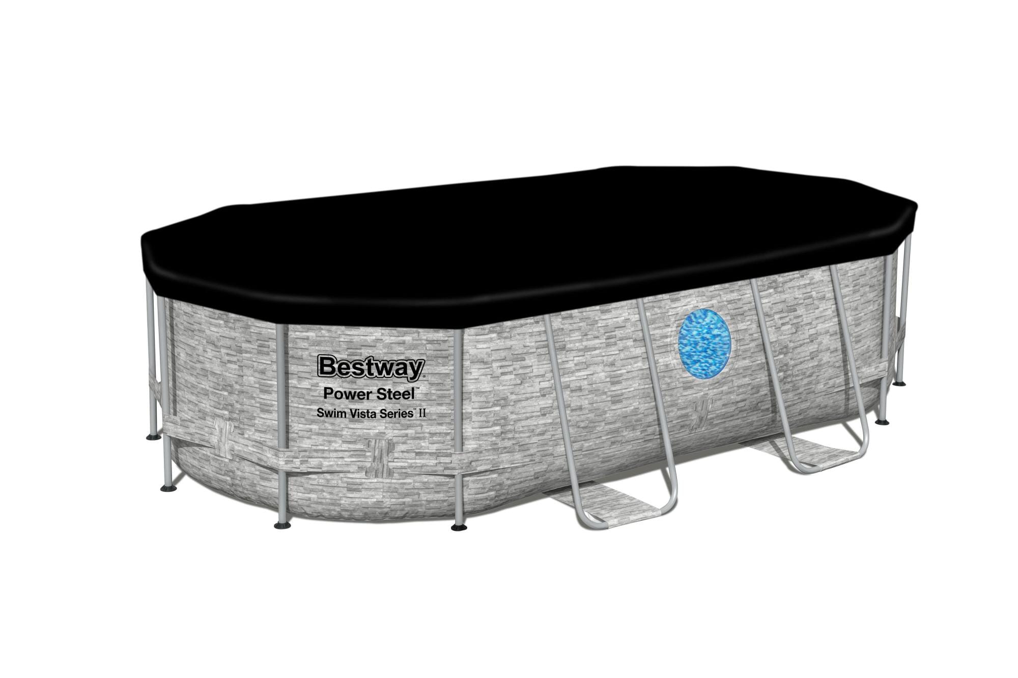 Bovengronds zwembad Power Steel Swim Vista bovengrondse ovale set van 427x250x100 cm met steenmotief Bestway 9