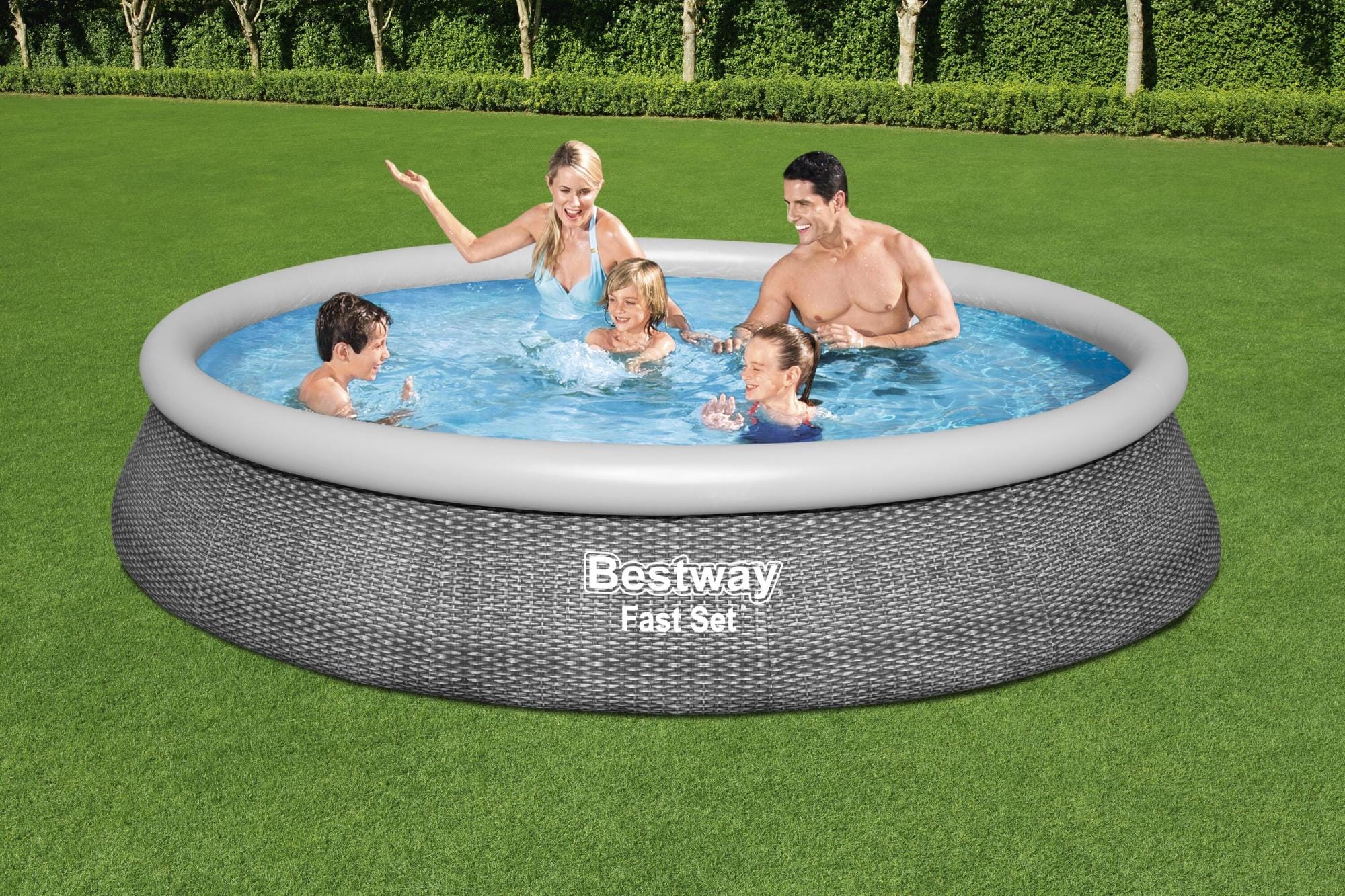 Bovengronds zwembad Fast Set grijze bovengrondse ronde opblaasbare set van 396x84 cm Bestway 1