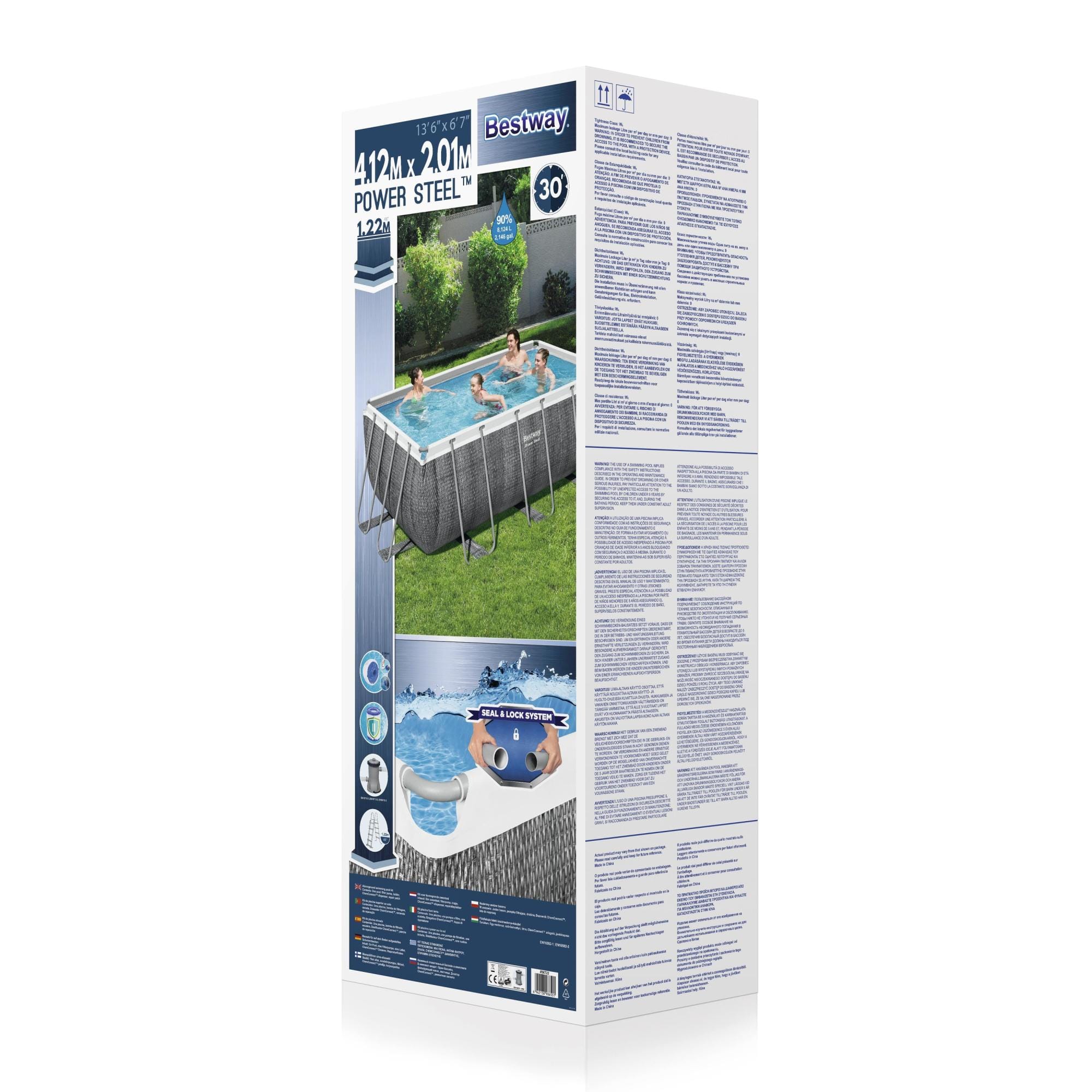 Bovengronds zwembad Power Steel bovengrondse rechthoekige set van 412x201x122 cm donkergrijs rotaneffect Bestway 9