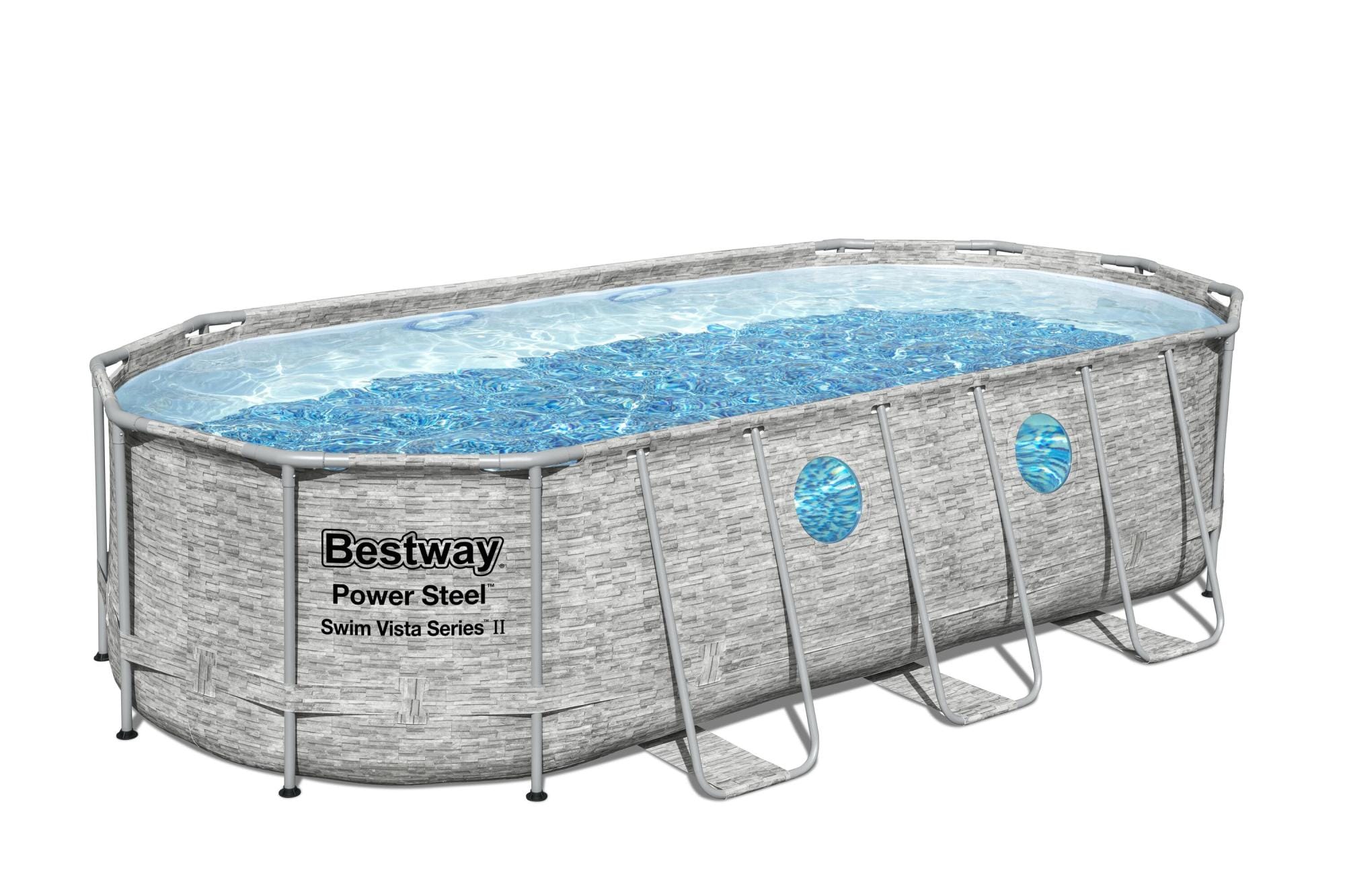 Bovengronds zwembad Power Steel Swim Vista bovengrondse ovale set van 549x274x122 cm steenmotief Bestway 1