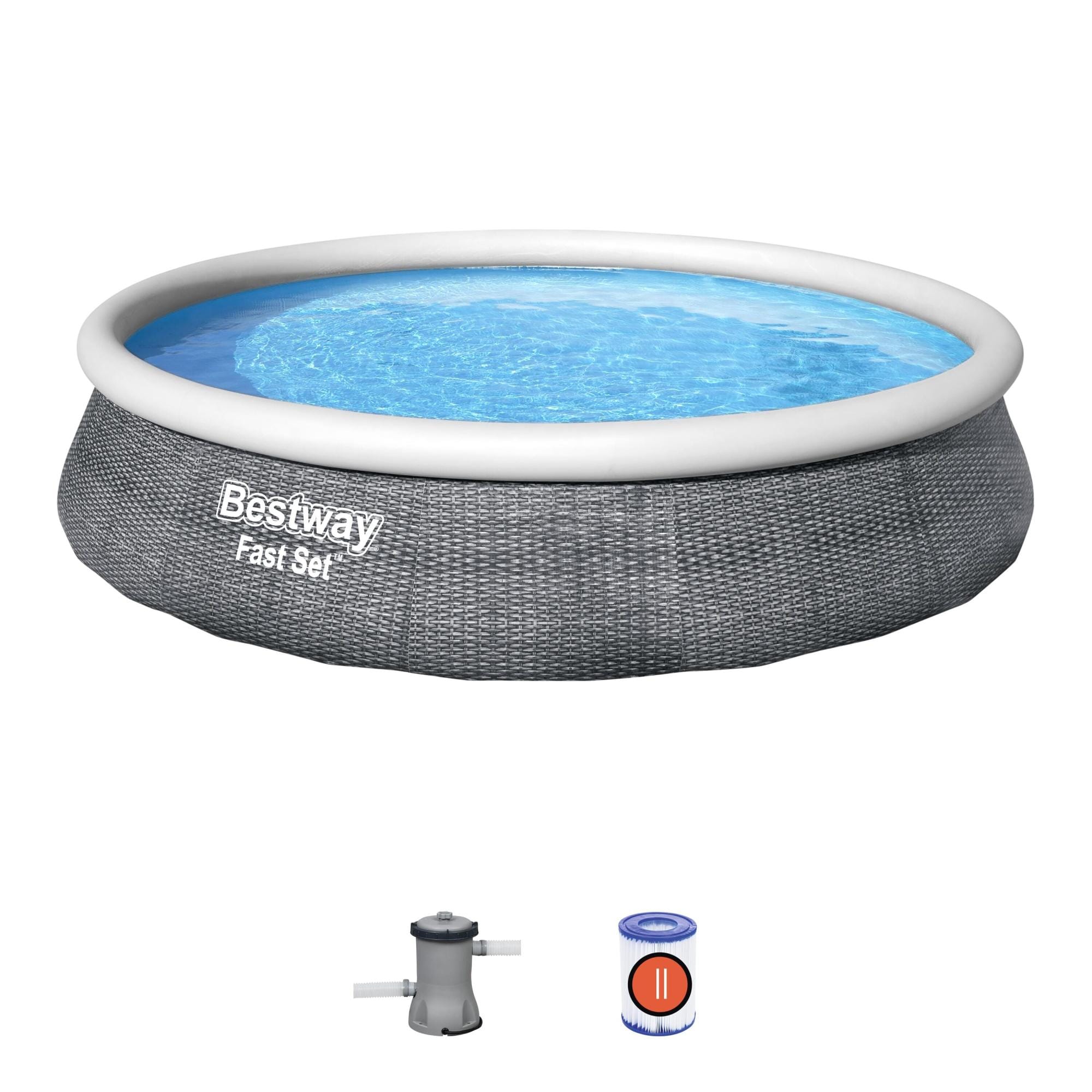 Bovengronds zwembad Fast Set grijze bovengrondse ronde opblaasbare set van 396x84 cm Bestway 1