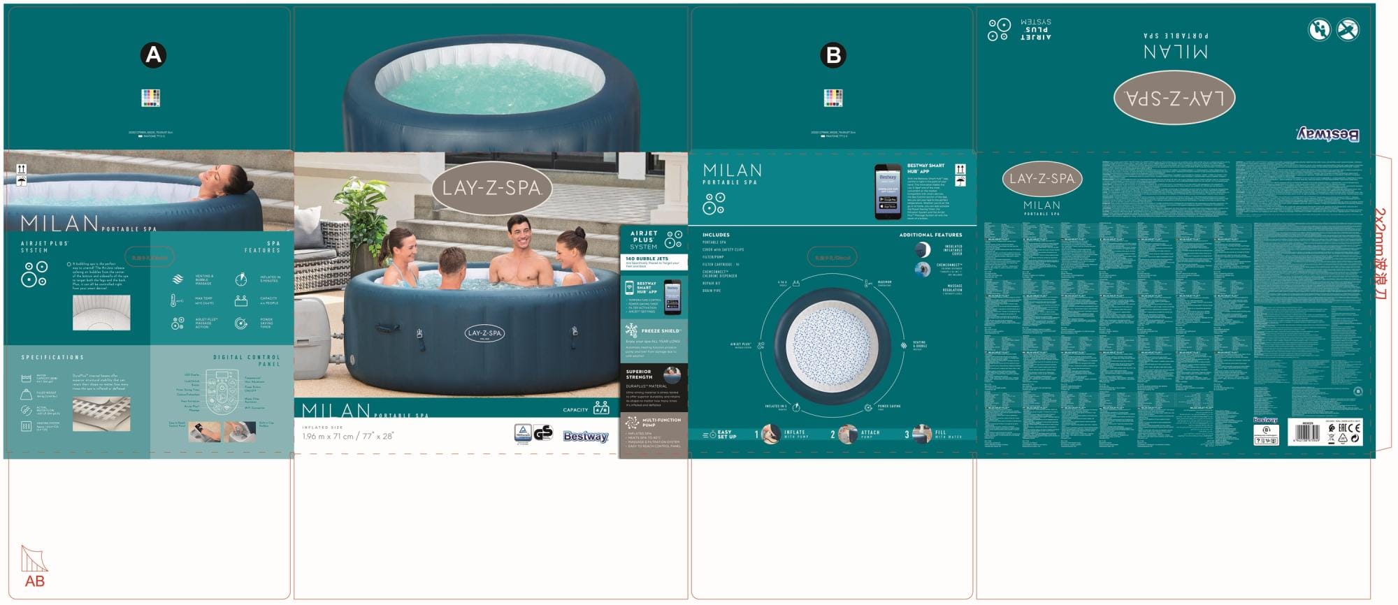 Opblaasbare bubbelbaden Lay-Z Spa Lay-Z-Spa Milan AirJet Plus opblaasbare hottub met appbediening 4-6 personen Bestway 42