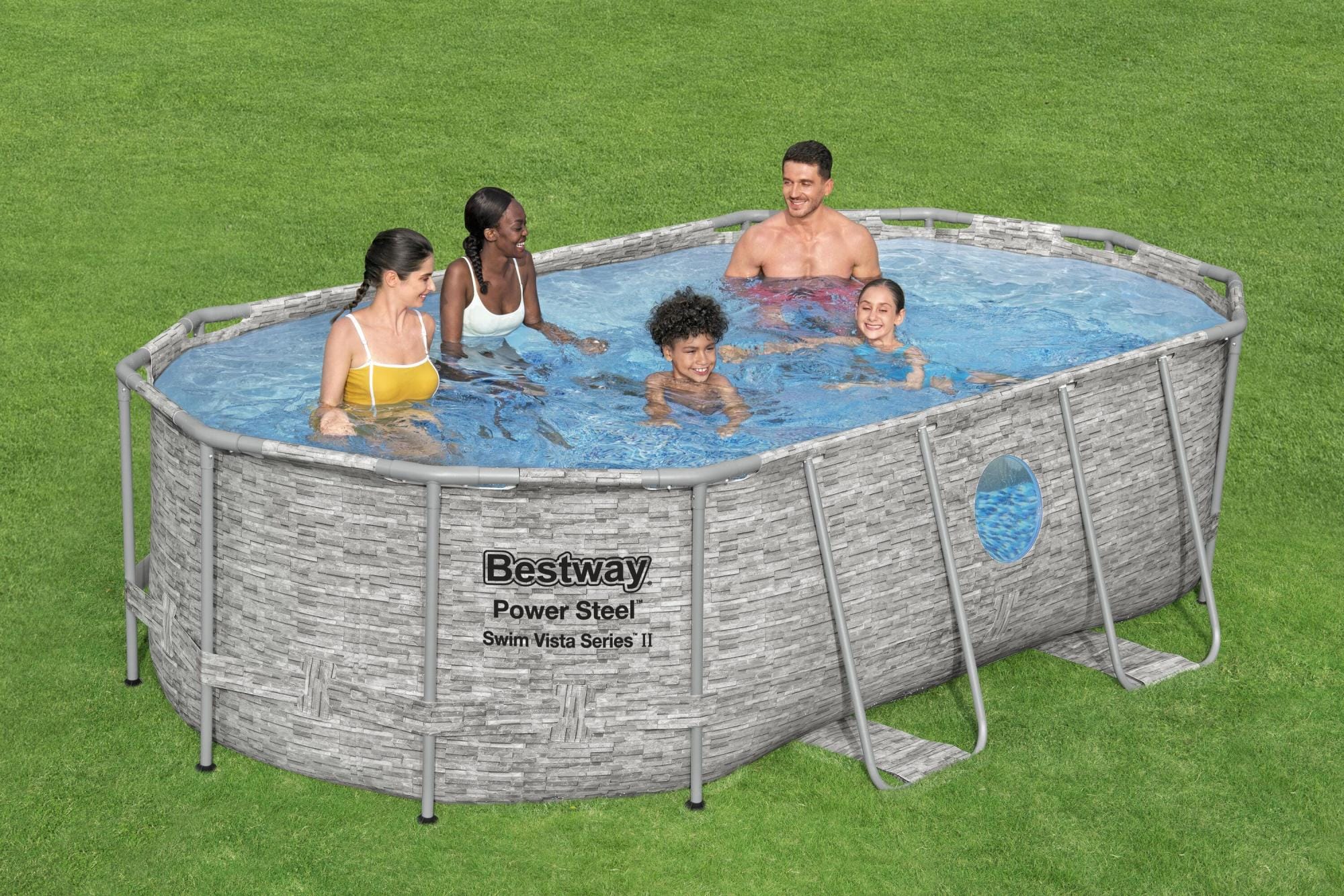 Bovengronds zwembad Power Steel Swim Vista bovengrondse ovale set van 427x250x100 cm met steenmotief Bestway 3