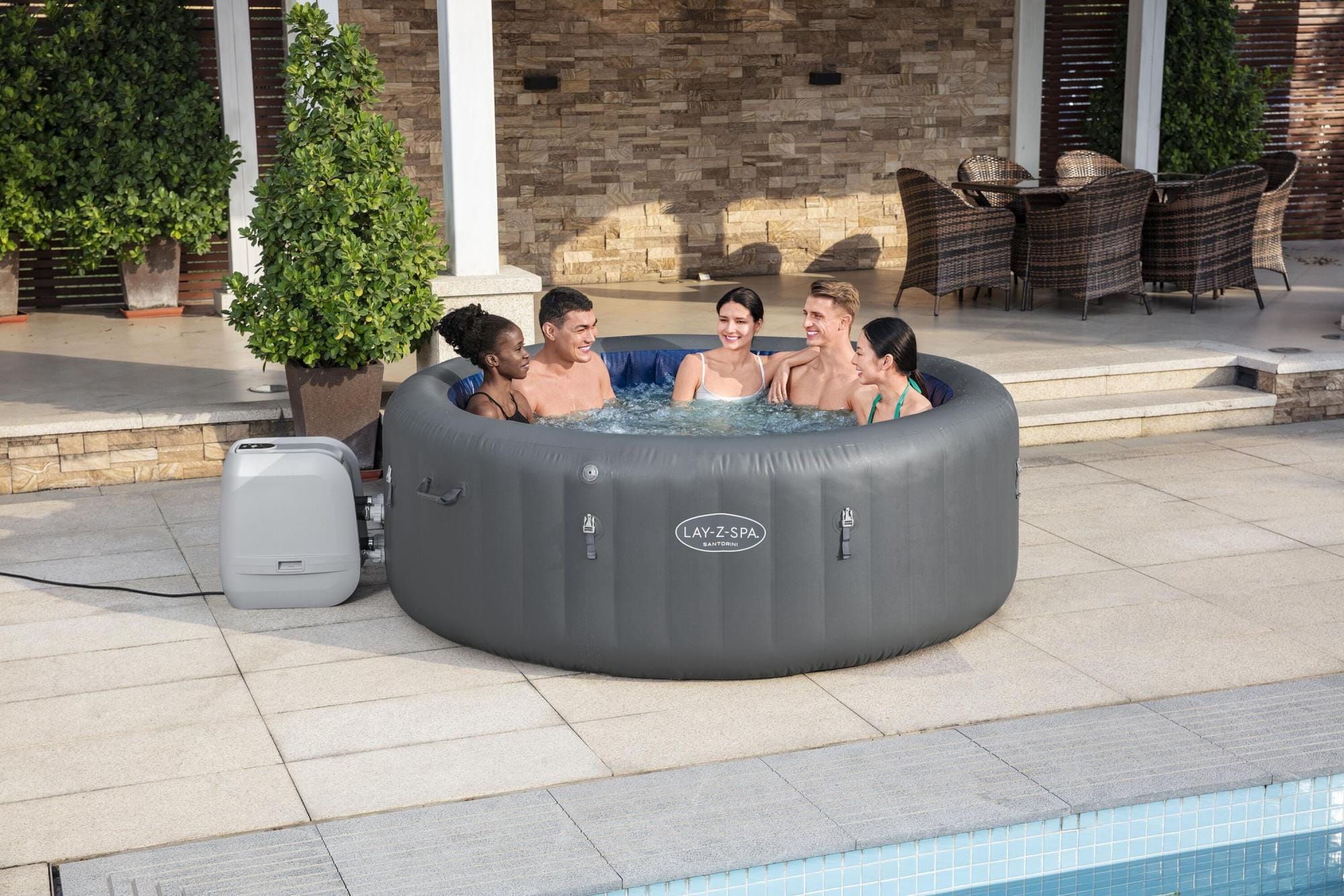 Opblaasbare bubbelbaden Lay-Z Spa Lay-Z-Spa Santorini Energy-Efficient Smart HydroJet Pro Opblaasbare Spa met App Bediening 5-7 Personen Bestway 2