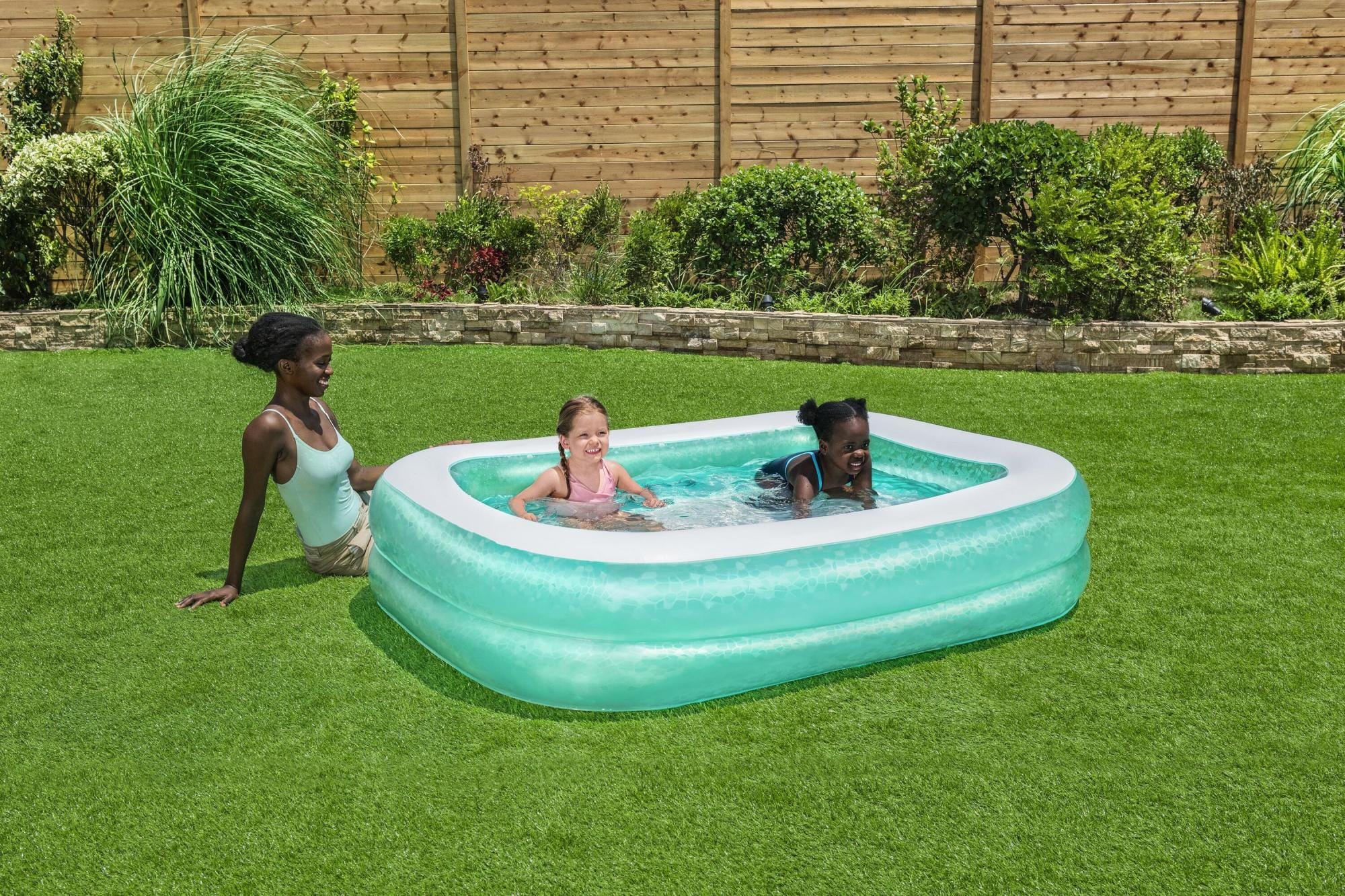 Opblaasbare spullen voor kinderen Bestway Groenblauw Rechthoekig Opblaasbaar Familiezwembad 2.00m x 1.46m x 48cm  Bestway 2