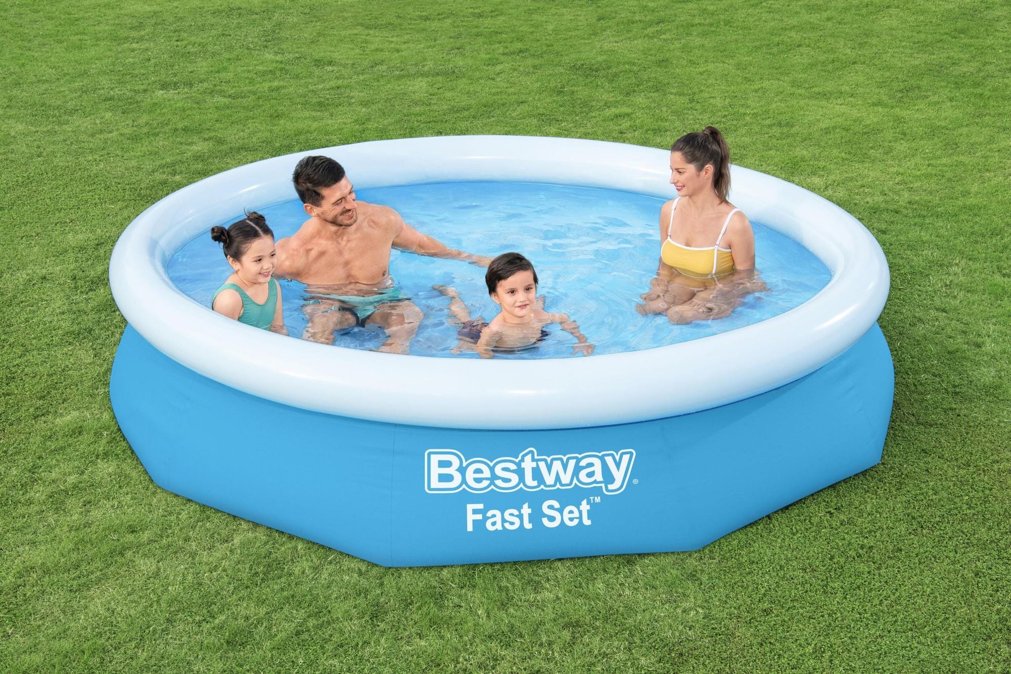 Bovengronds zwembad Fast Set bovengrondse ronde opblaasbare set van 305x66 cm blauw Bestway 4