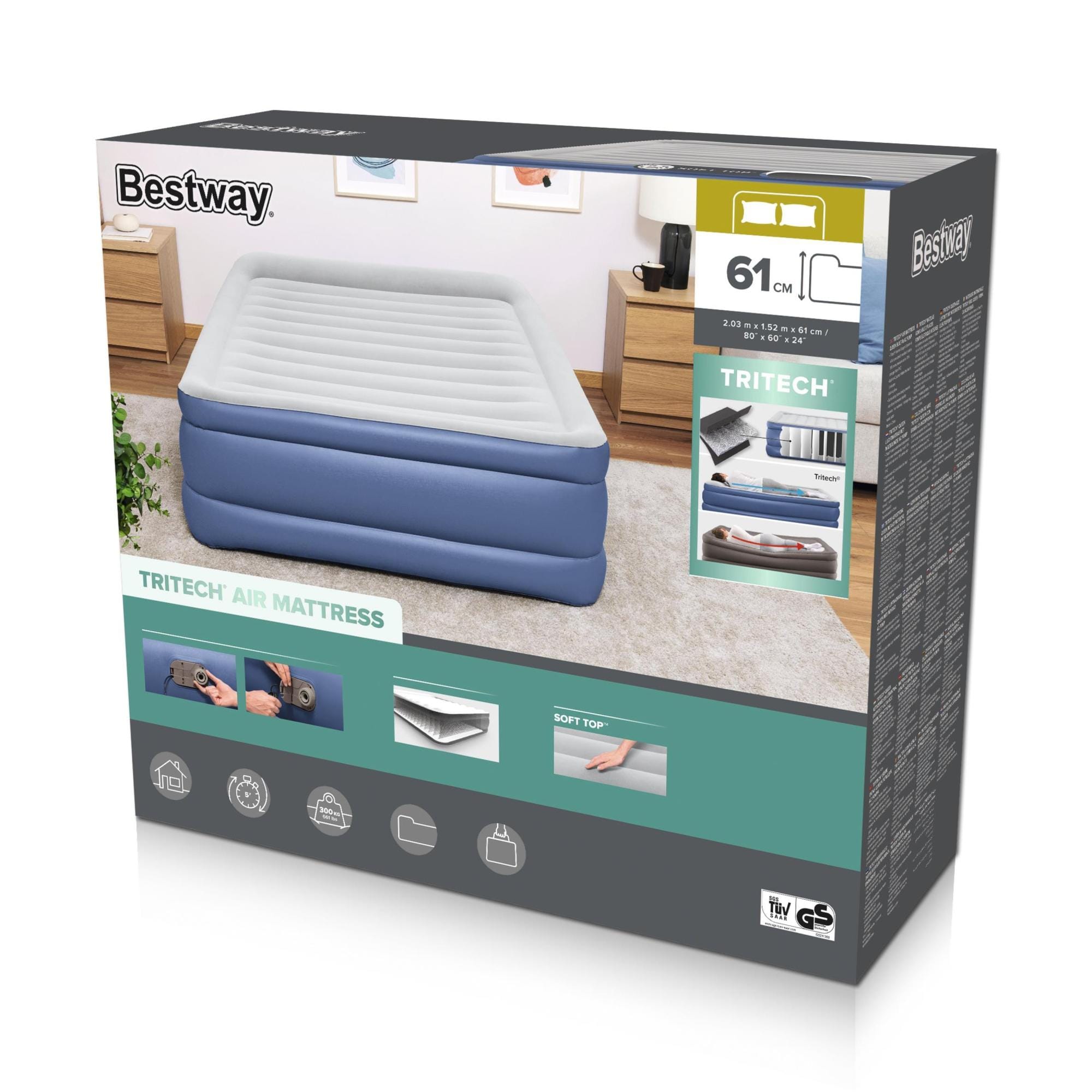 Luchtbed Bestway Tritech Queen Luchtmatras met Ingebouwde AC-Pomp 2,03 m x 1,52 m x 61 cm Bestway 15