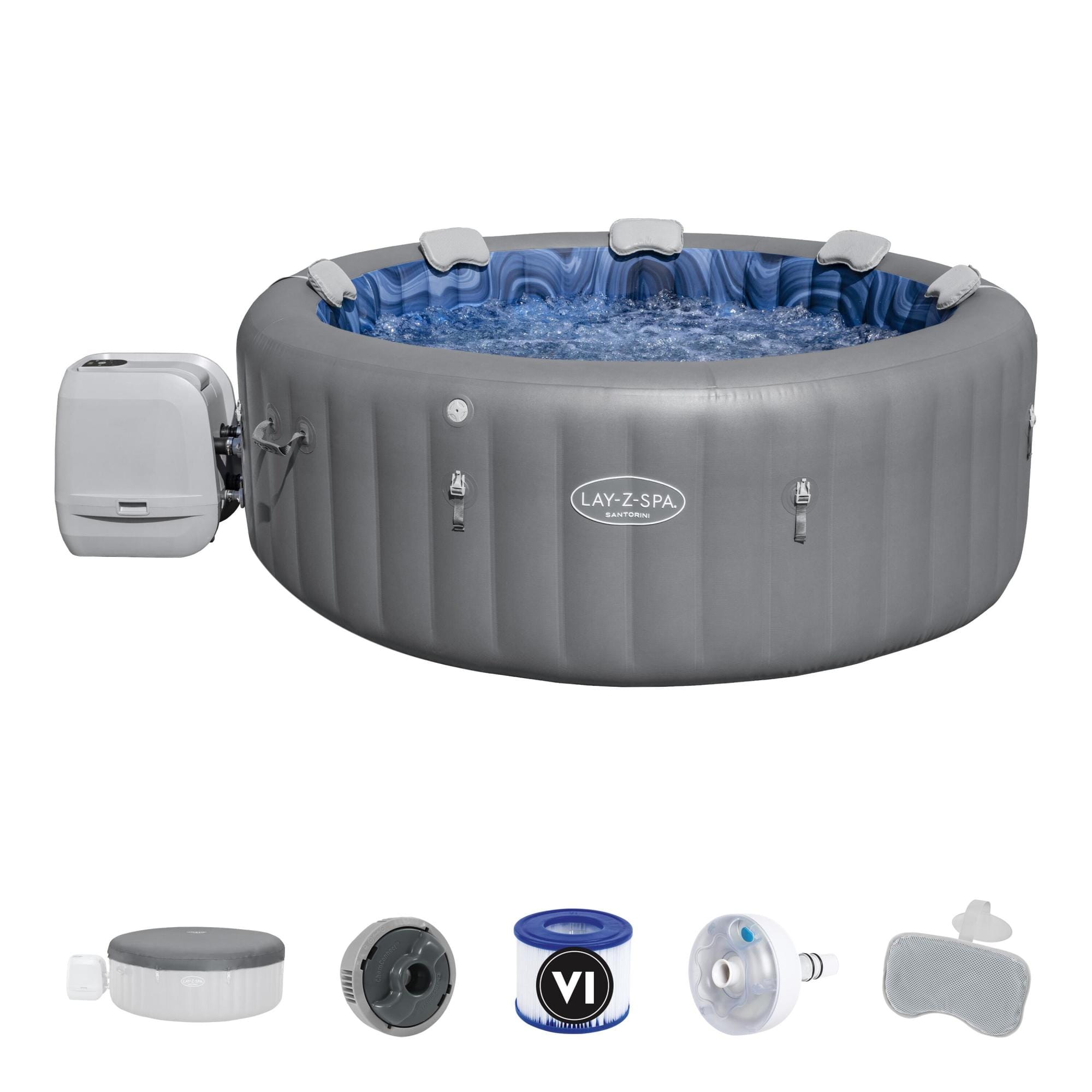 Opblaasbare bubbelbaden Lay-Z Spa Lay-Z-Spa Santorini Energy-Efficient Smart HydroJet Pro Opblaasbare Spa met App Bediening 5-7 Personen Bestway 1