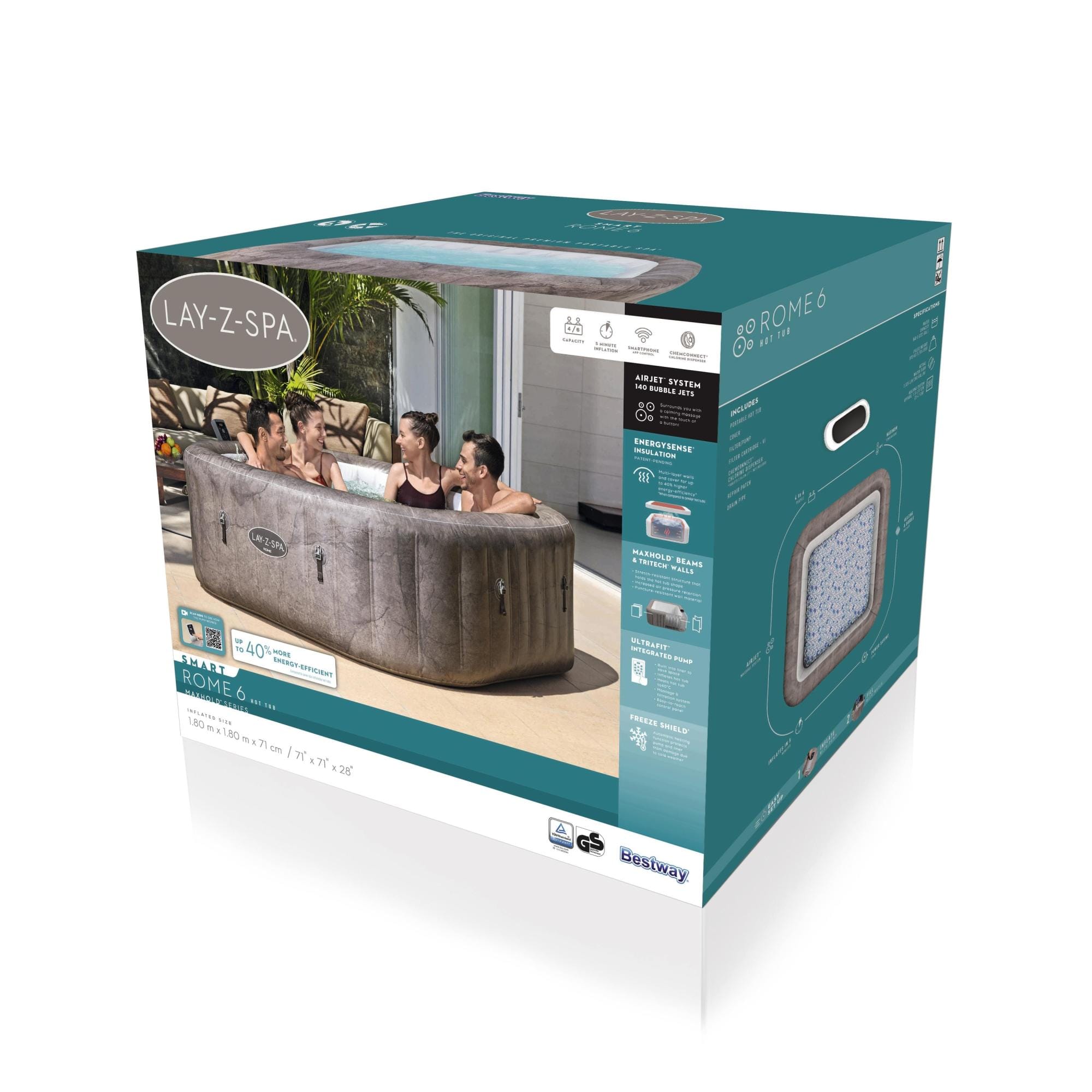 Opblaasbare bubbelbaden Lay-Z Spa Lay-Z-Spa Rome Energy-Efficient Smart AirJet Opblaasbare Spa met App Bediening 4-6 Personen Bestway 12