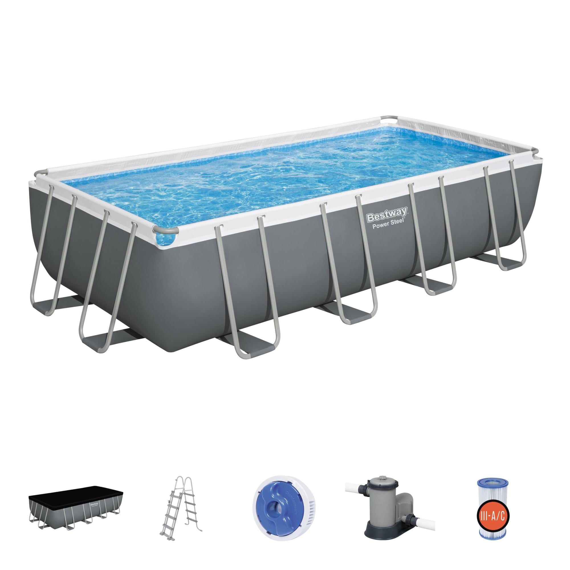 Bovengronds zwembad Power Steel bovengrondse rechthoekige set van 549x274x122 cm Bestway 1