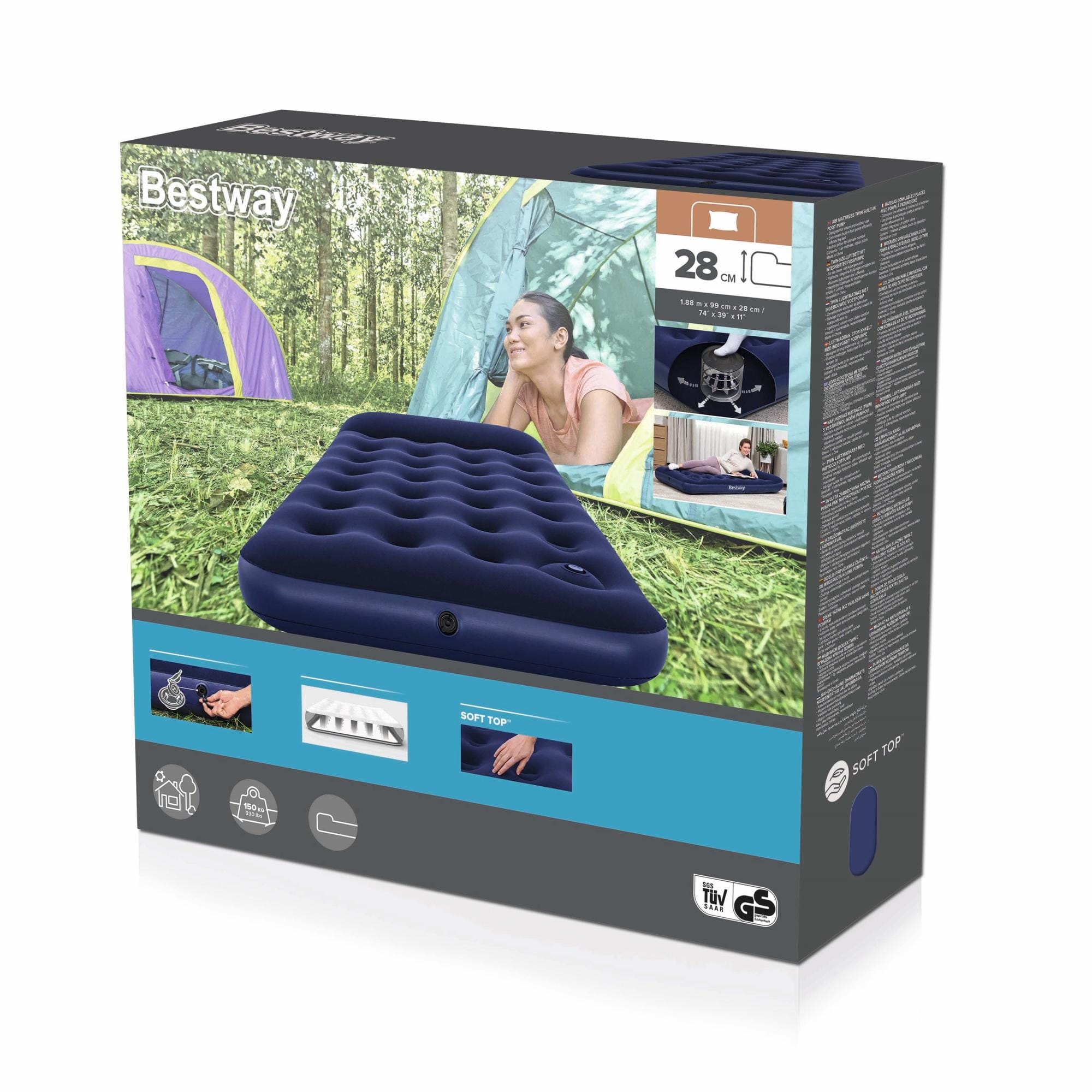 Luchtbed Bestway Twin Luchtmatras met ingebouwde voetpomp 1,88 m x 99 cm x 28 cm Bestway 4