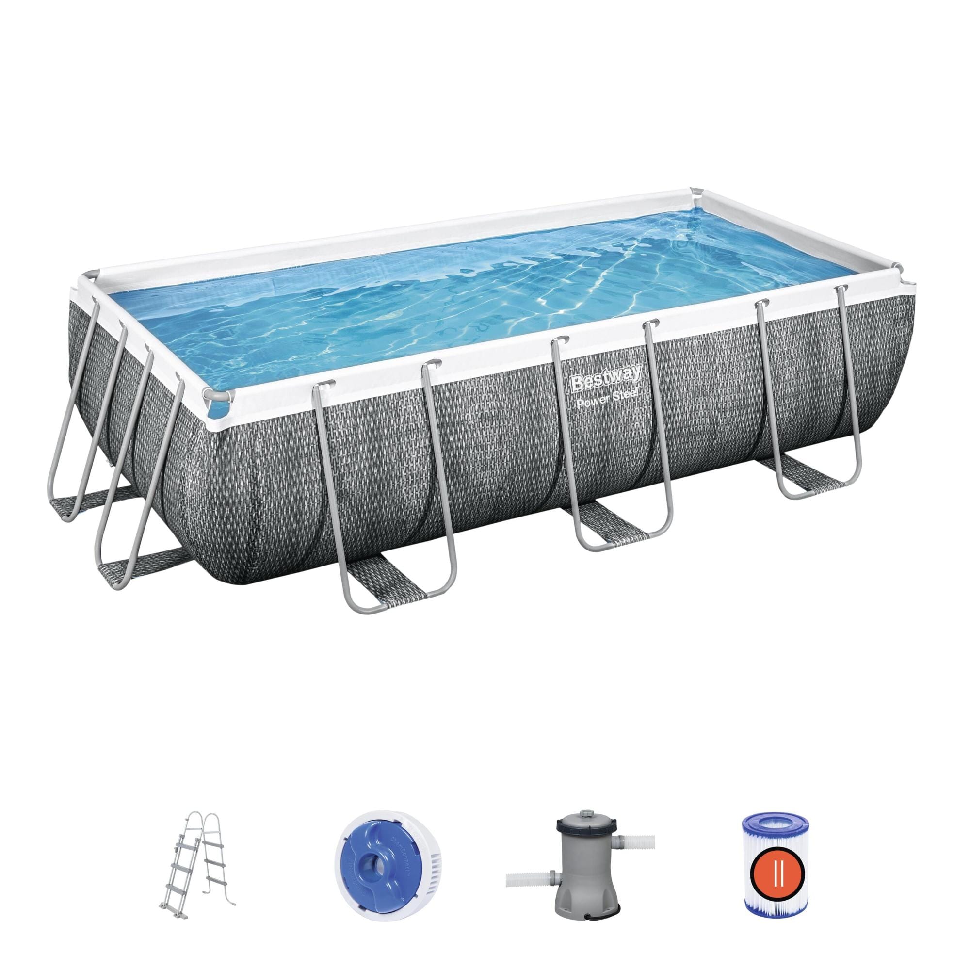 Bovengronds zwembad Power Steel bovengrondse rechthoekige set van 404x201x100 cm donkergrijs rotaneffect Bestway 2