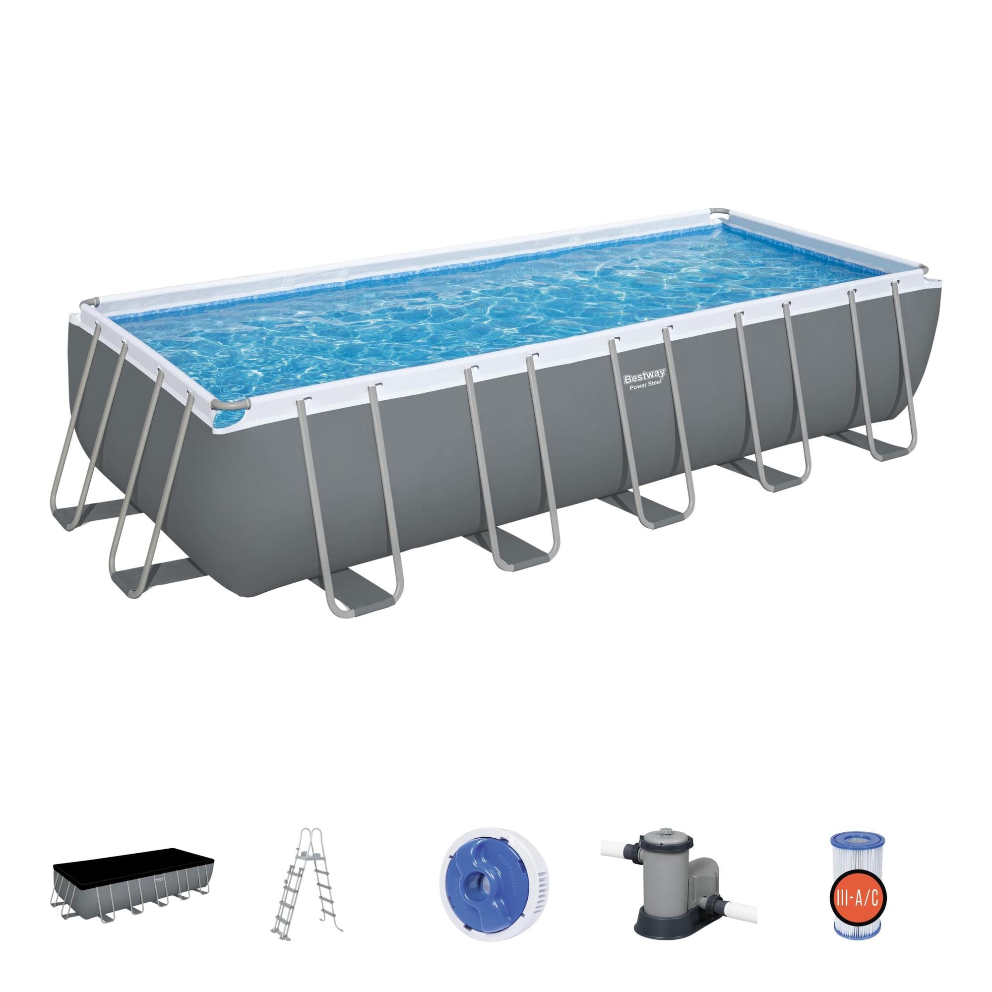 Bovengronds zwembad Power Steel Bovengrondse rechthoekige set van 640x274x132 cm donkergrijs Bestway 2